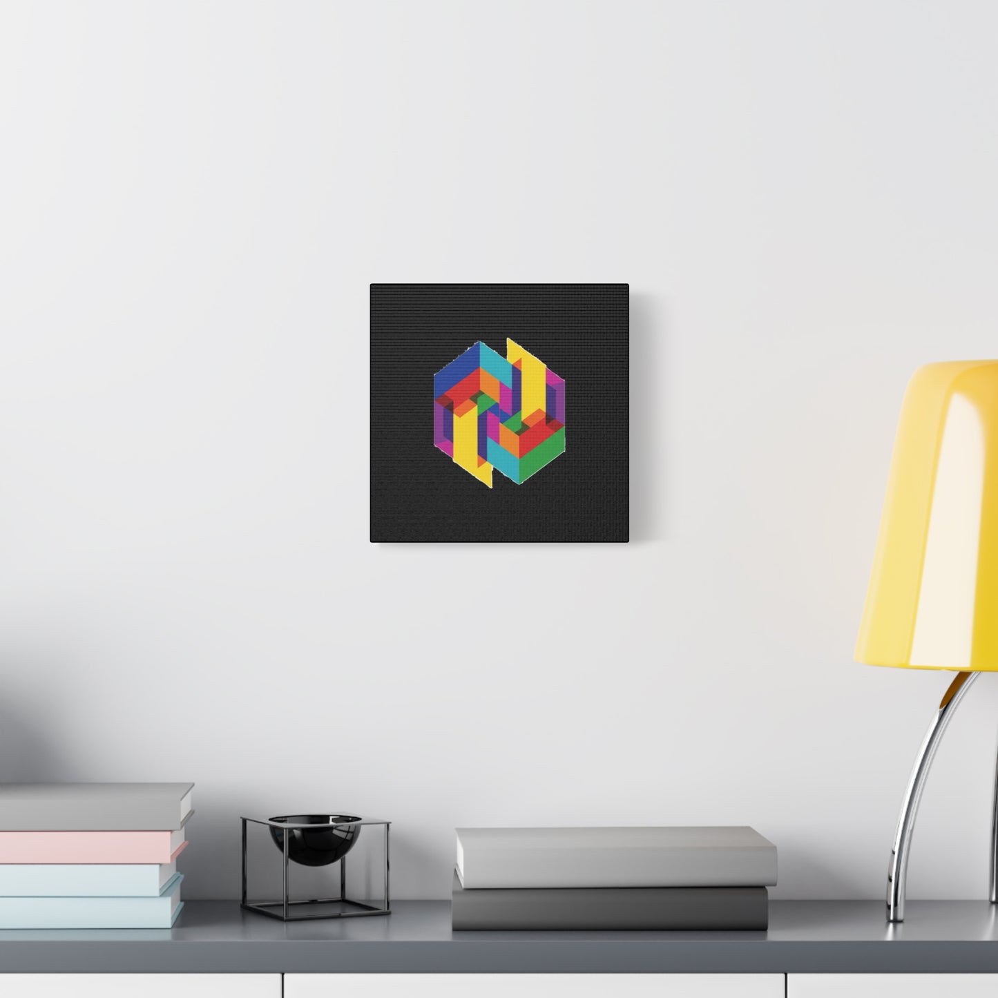 Colorful Geometric Cube Canvas Print — Modern Abstract Wall Art