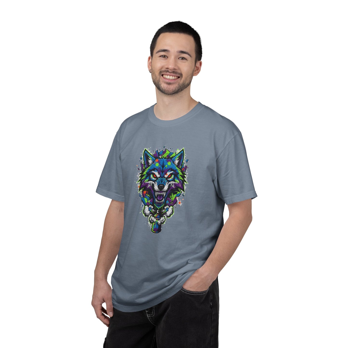 Colorful Geometric Wolf T-Shirt — Vibrant Tribal Wolf Graphic Tee