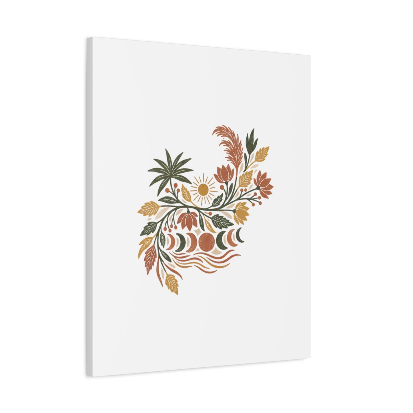 Boho Floral Moon Phase Canvas Print — Matte Stretched Wall Art