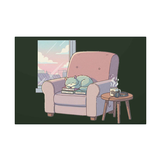 Cozy Cat Reading Canvas Wrap — Relaxing Armchair Wall Art