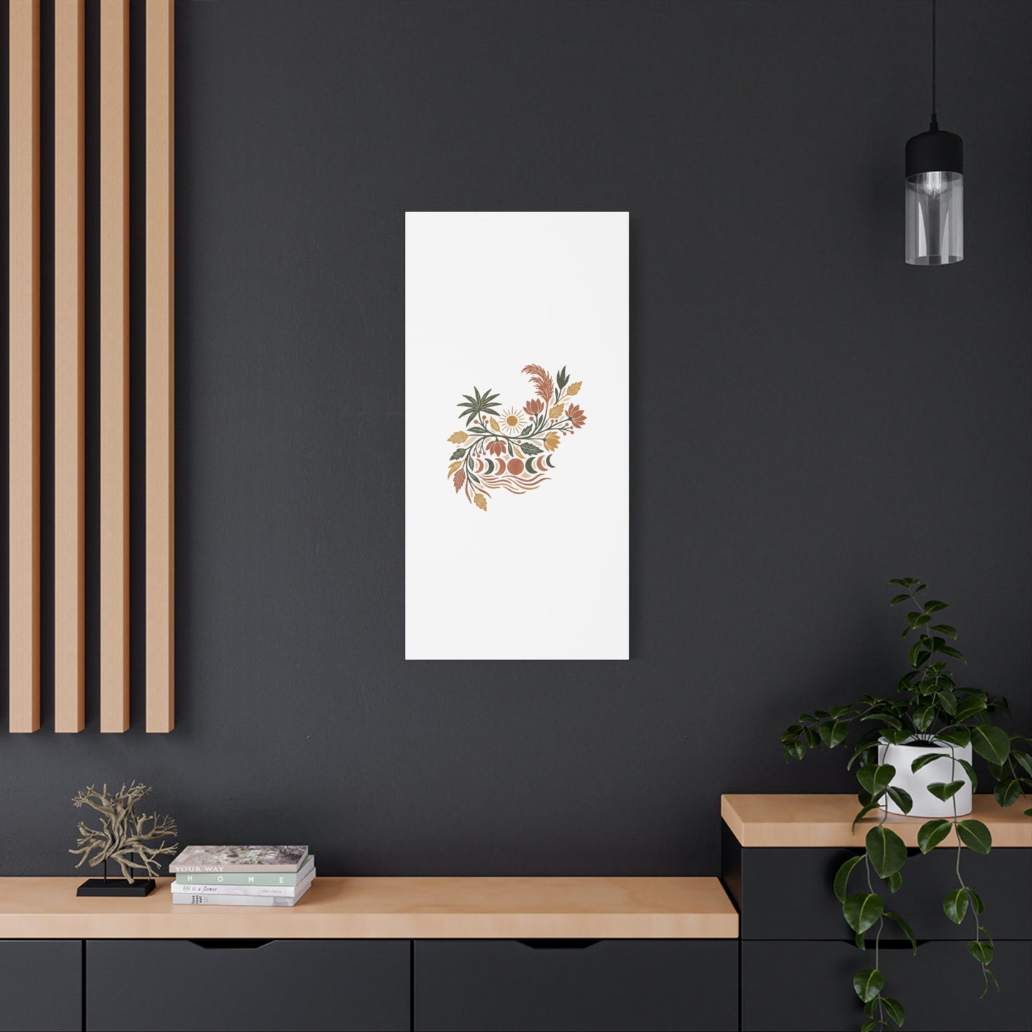 Boho Floral Moon Phase Canvas Print — Matte Stretched Wall Art