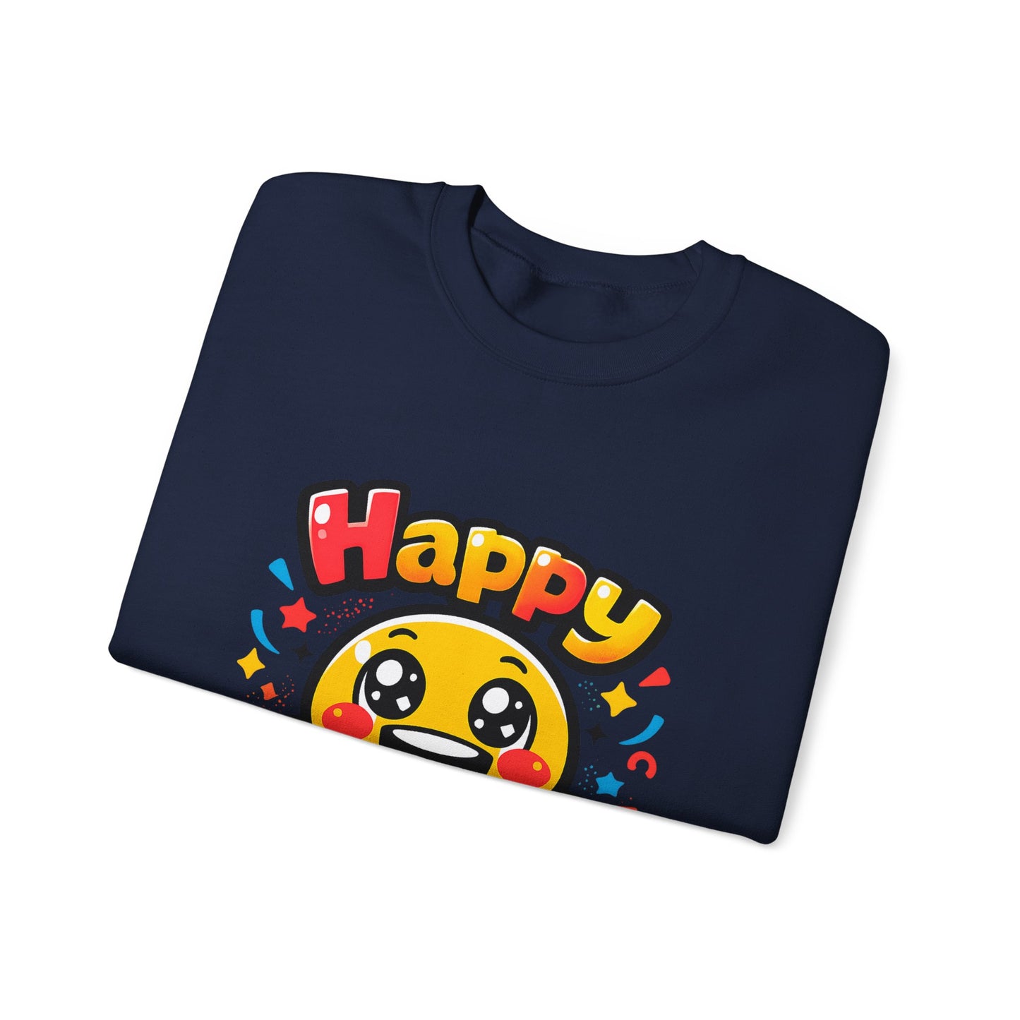 Happy Emoji Cartoon Crewneck Sweatshirt | kawaii minimal, thick outline
