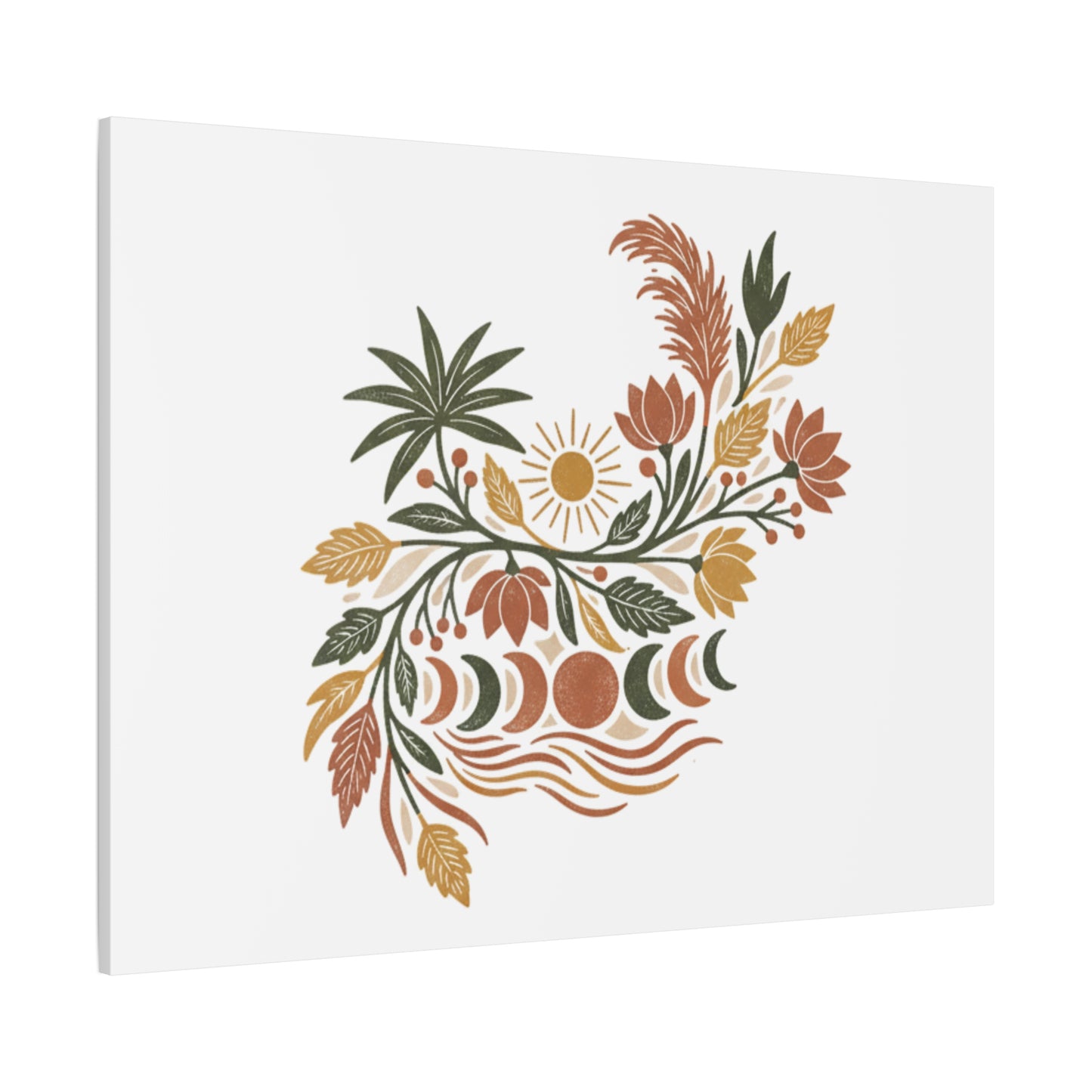 Boho Floral Moon Phase Canvas Print — Matte Stretched Wall Art
