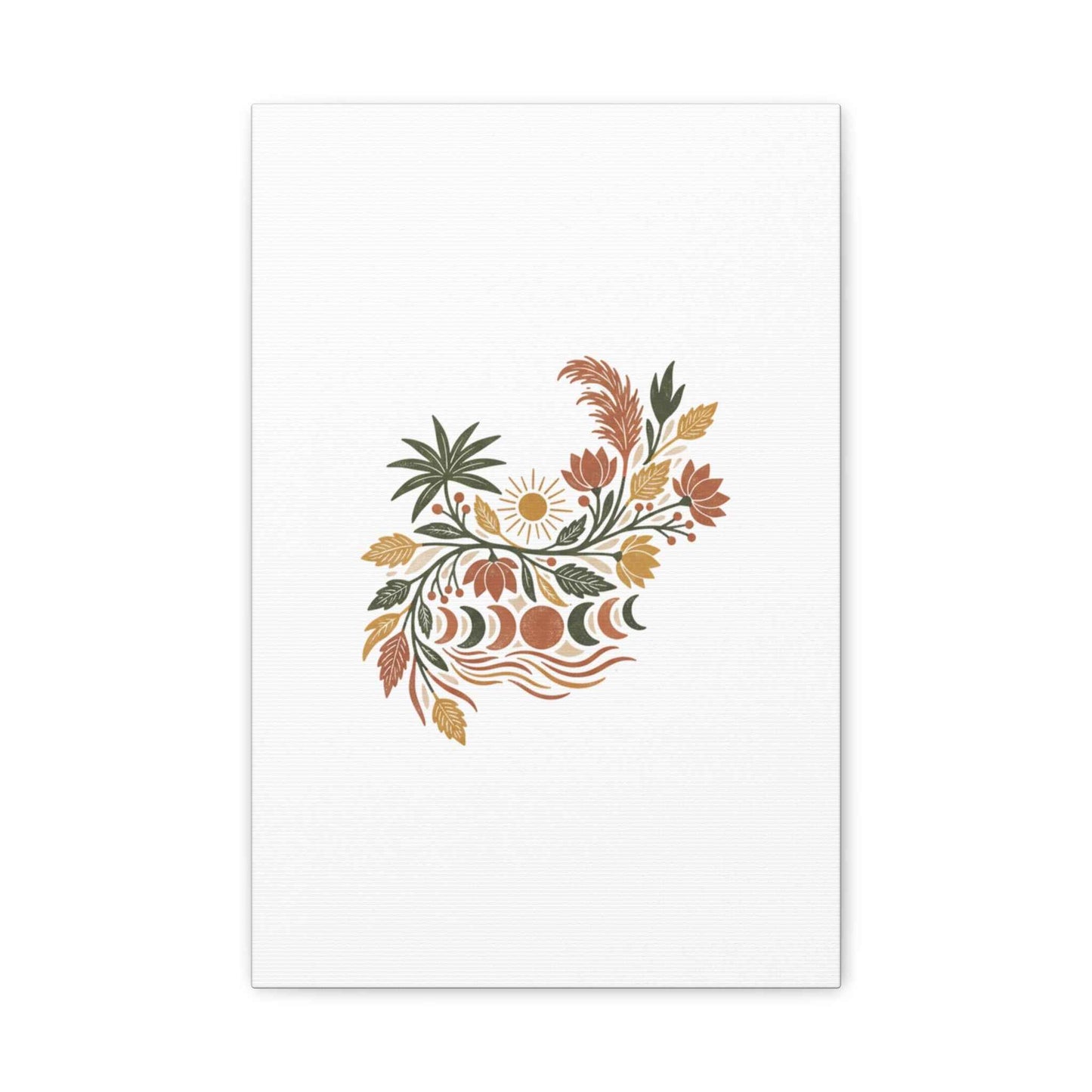Boho Floral Moon Phase Canvas Print — Matte Stretched Wall Art
