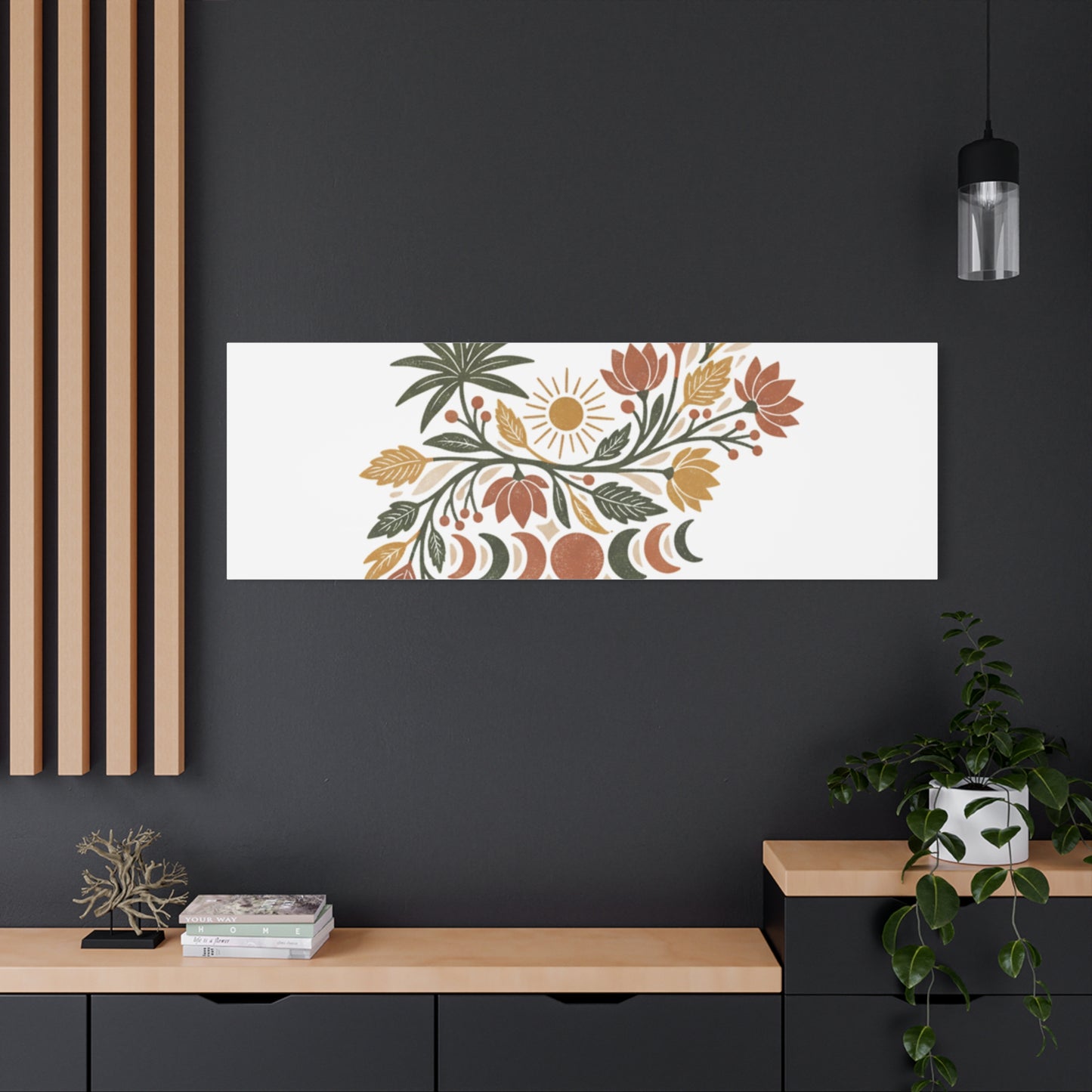 Boho Floral Moon Phase Canvas Print — Matte Stretched Wall Art