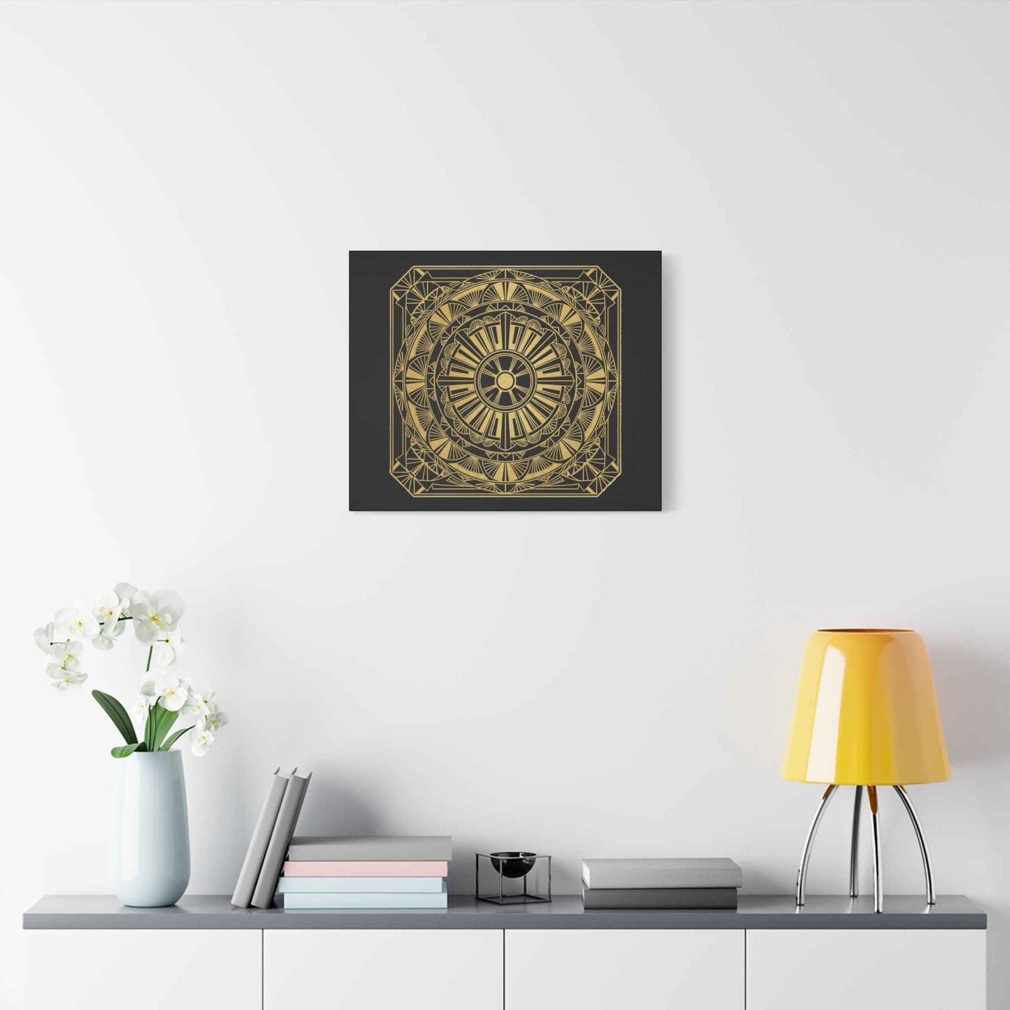 Gold Mandala Canvas Wall Art — Geometric Boho Matte Stretched Canvas
