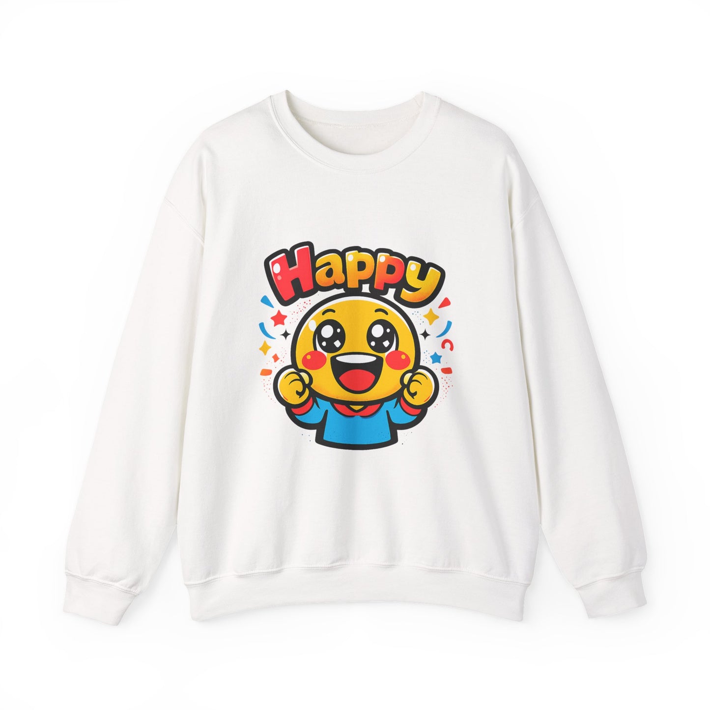 Happy Emoji Cartoon Crewneck Sweatshirt | kawaii minimal, thick outline