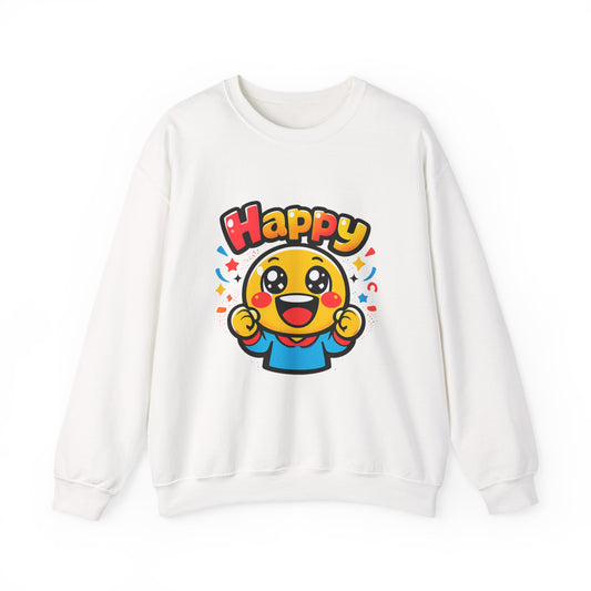 Happy Emoji Cartoon Crewneck Sweatshirt | kawaii minimal, thick outline
