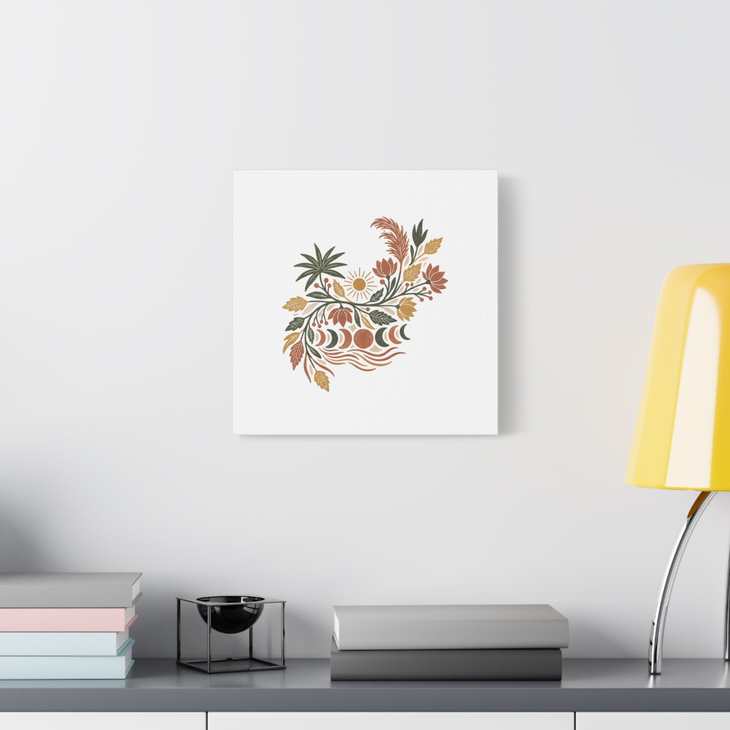 Boho Floral Moon Phase Canvas Print — Matte Stretched Wall Art