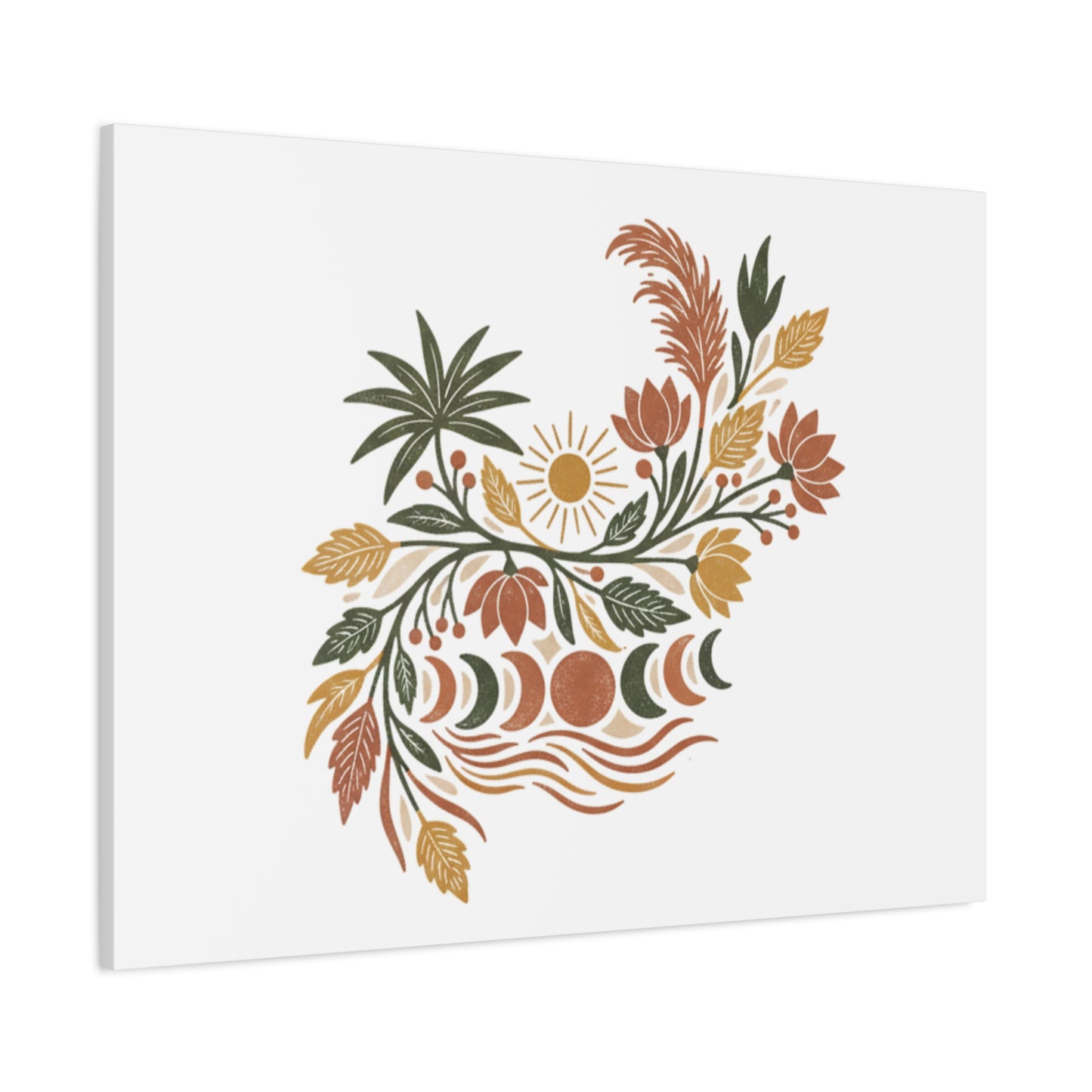 Boho Floral Moon Phase Canvas Print — Matte Stretched Wall Art