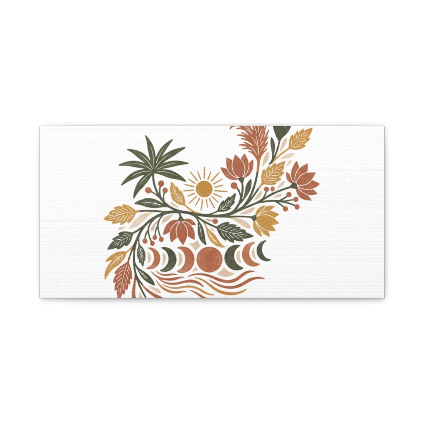 Boho Floral Moon Phase Canvas Print — Matte Stretched Wall Art