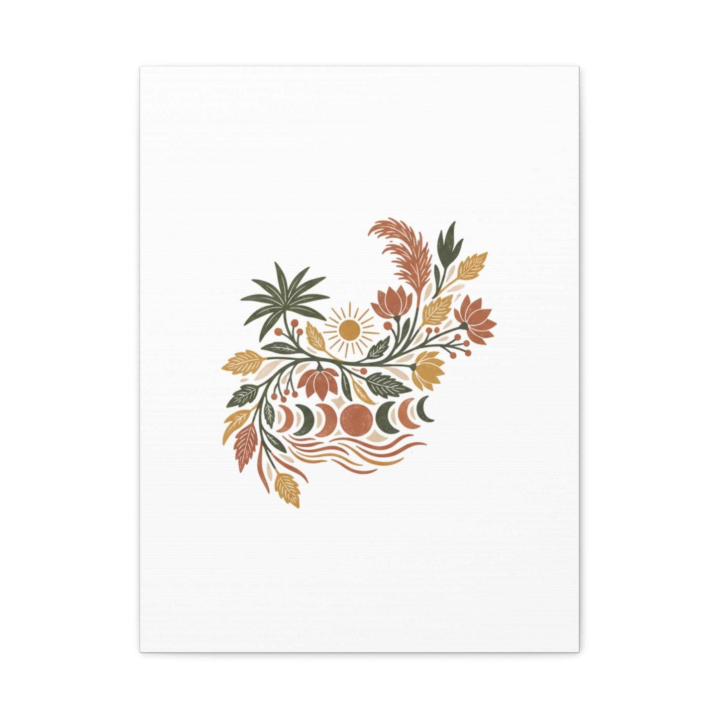 Boho Floral Moon Phase Canvas Print — Matte Stretched Wall Art