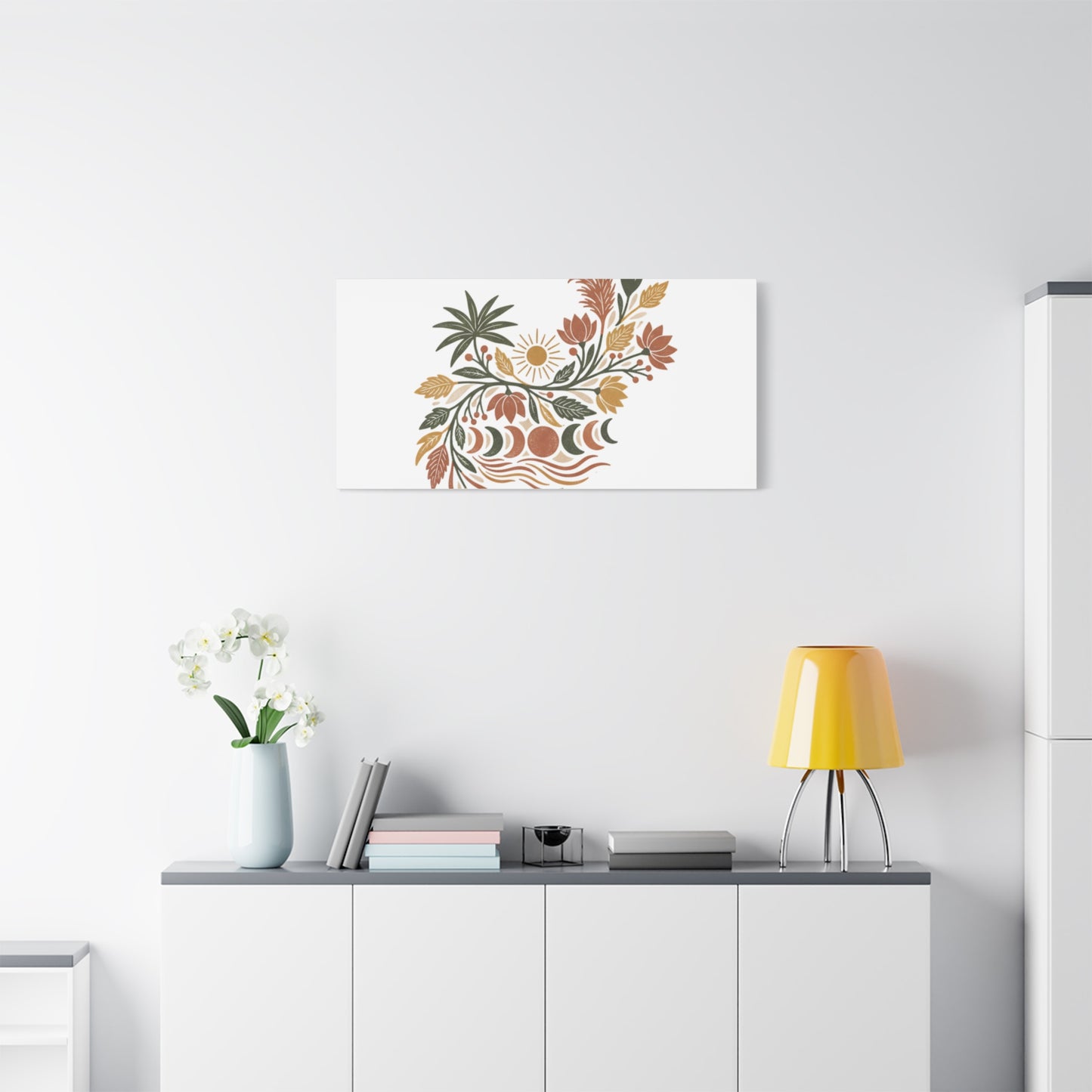 Boho Floral Moon Phase Canvas Print — Matte Stretched Wall Art