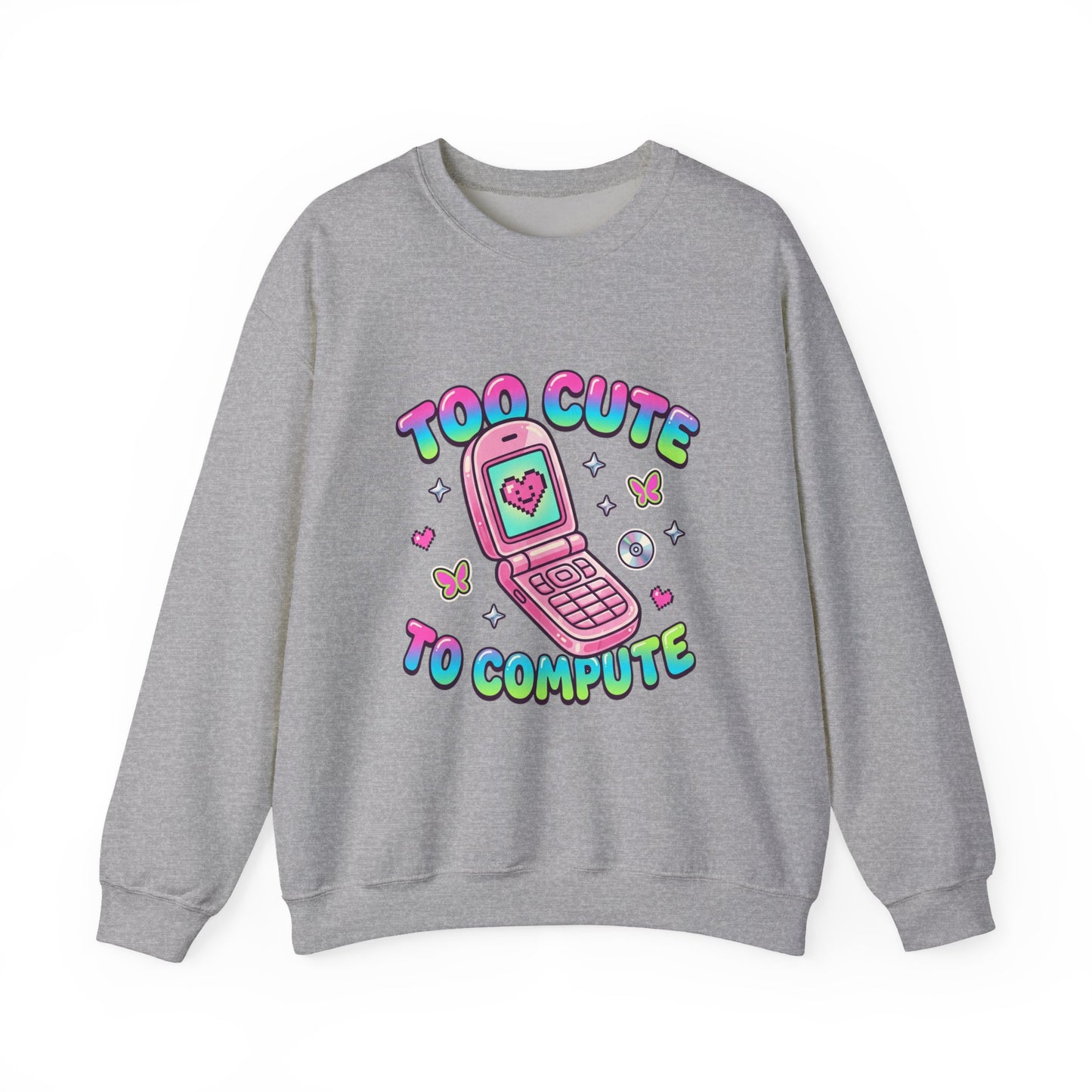 Too Cute To Compute Sweatshirt | Y2K aesthetic, 2000s retro internet graphic