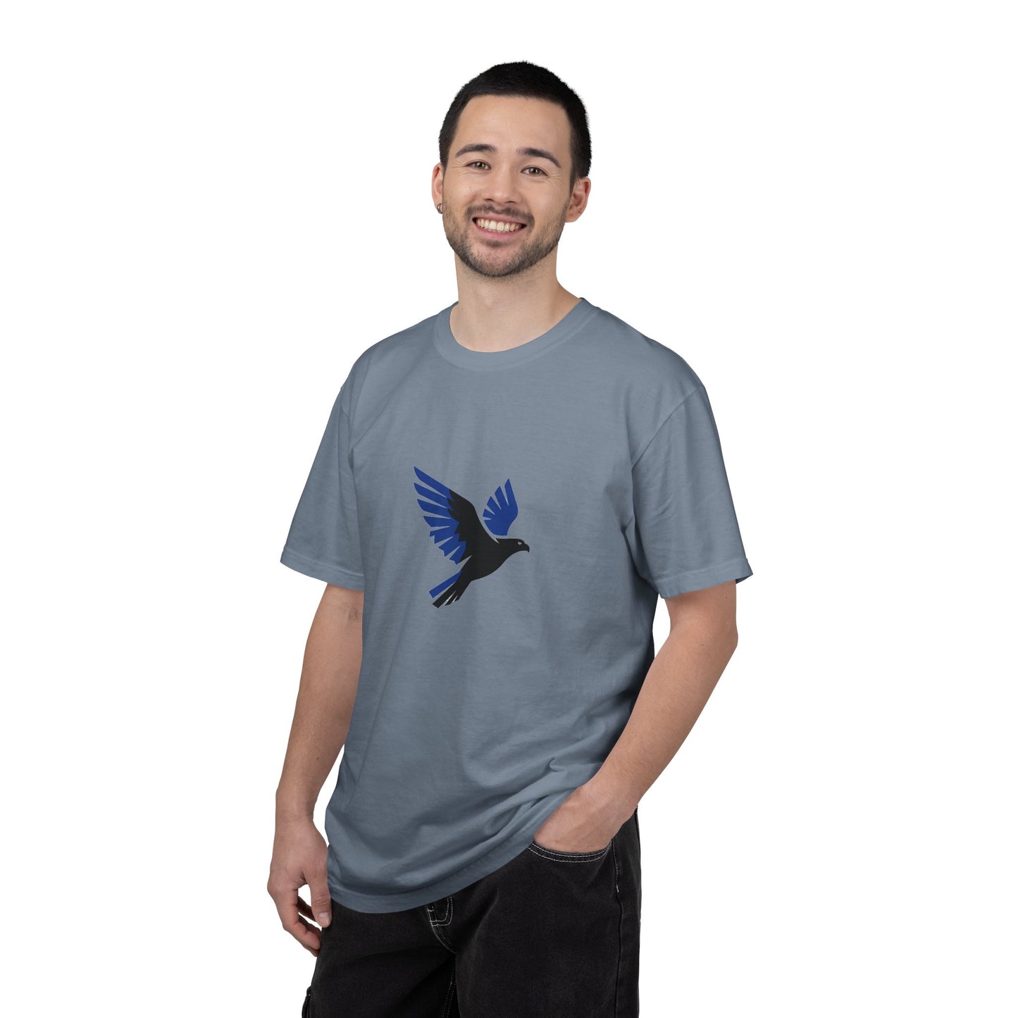 Blue Raven Graphic T-Shirt — Minimal Flying Bird Tee
