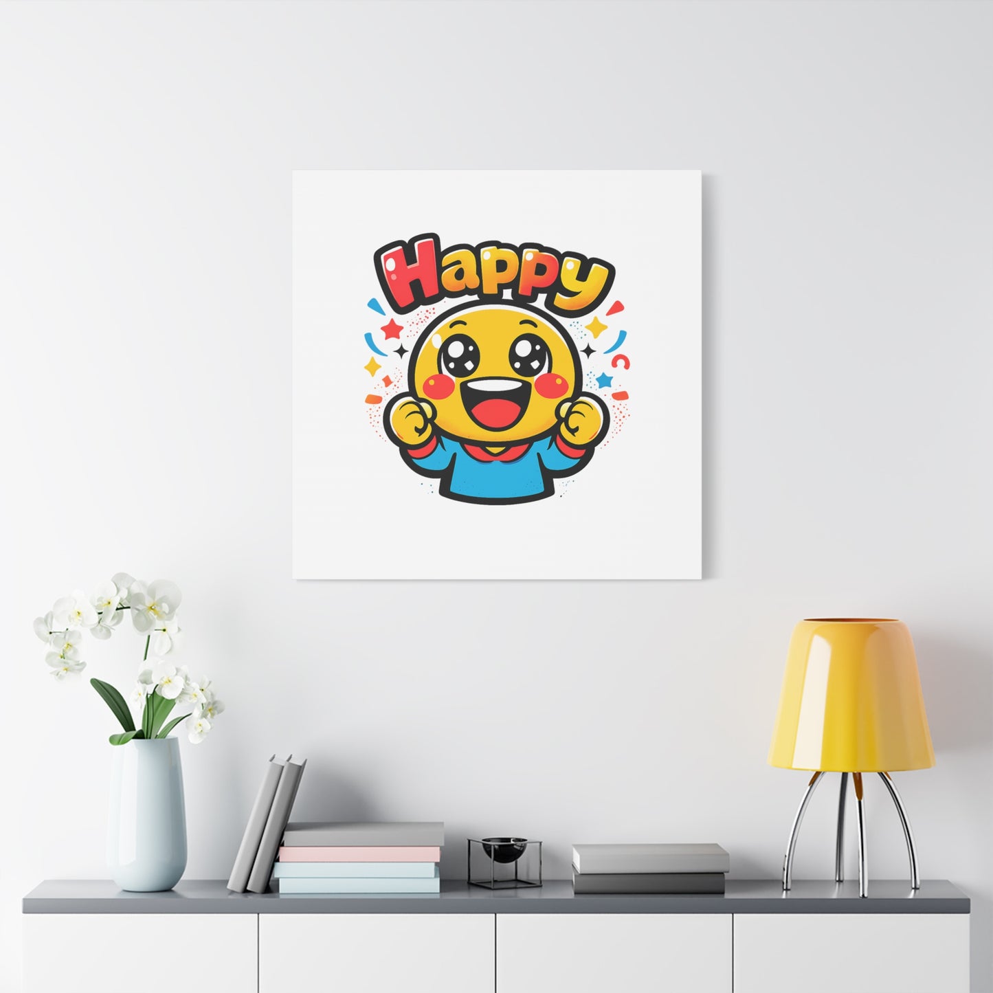 Happy Emoji Cartoon Canvas | Bold Cartoon, Thick Outline, Kawaii Minimal