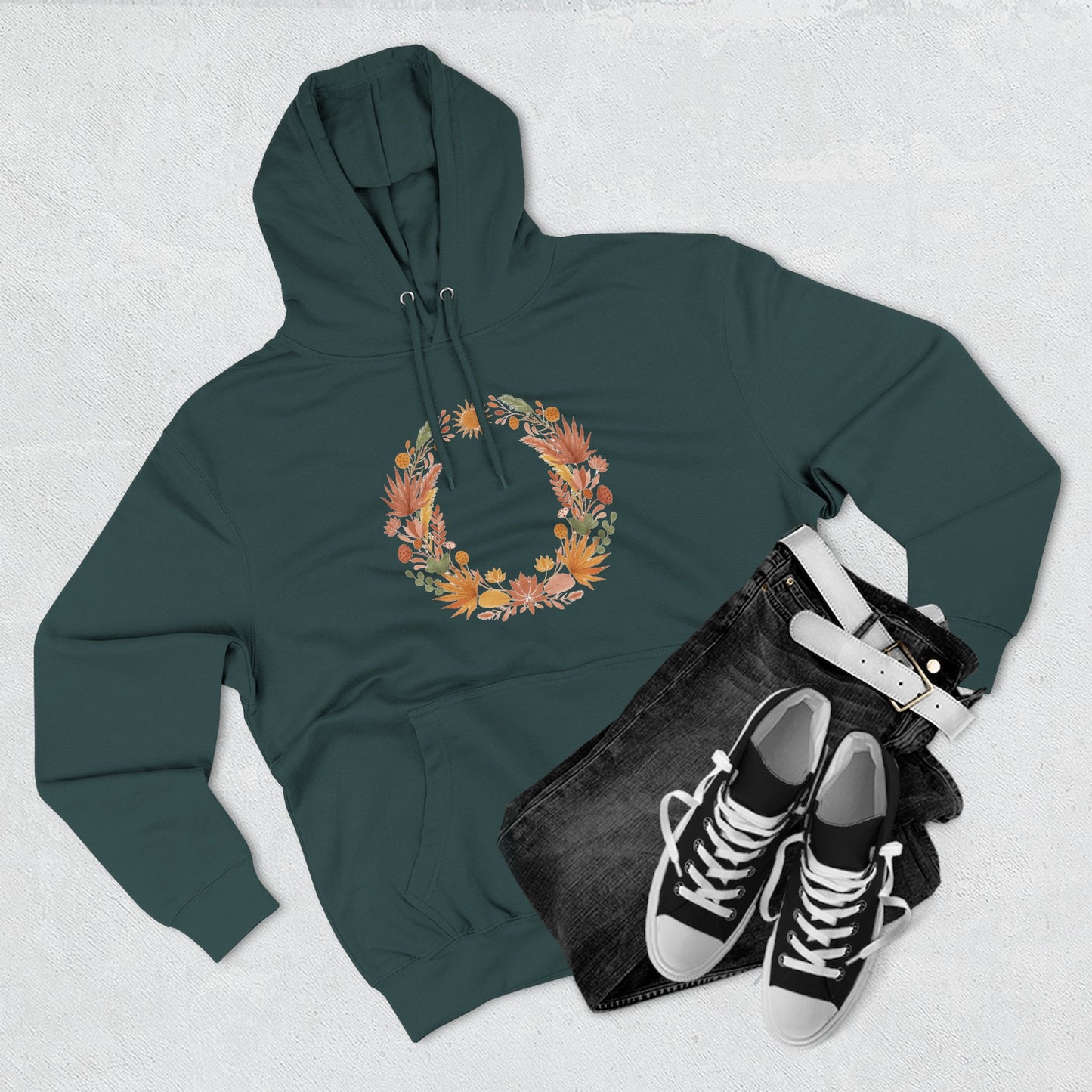 Floral Wreath Hoodie — Autumn Botanical Pullover
