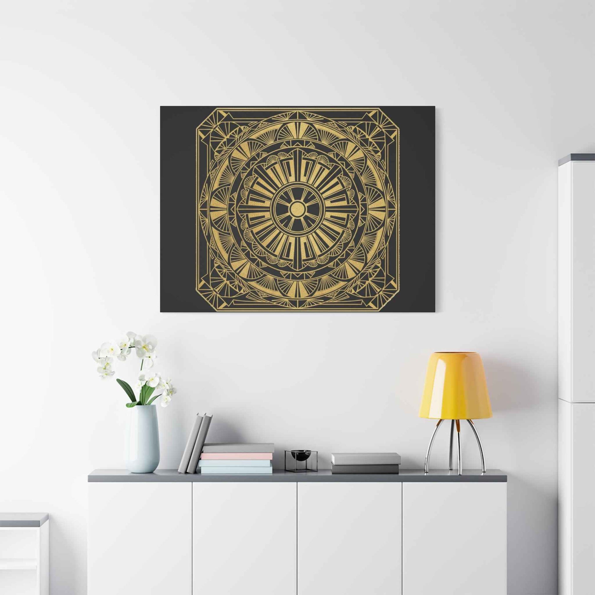 Gold Mandala Canvas Wall Art — Geometric Boho Matte Stretched Canvas