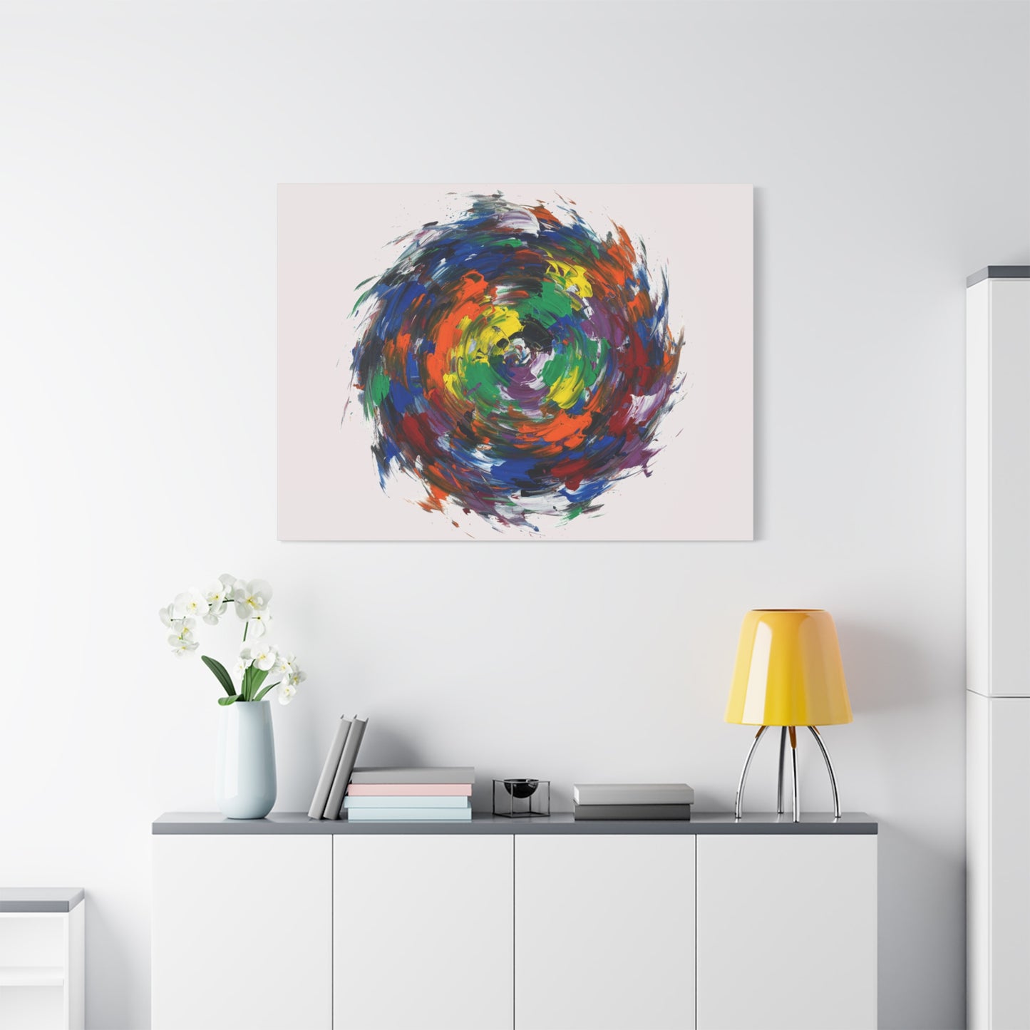 Abstract Color Swirl Canvas - Vibrant Circular Brushstroke Wall Art (Matte Stretched)