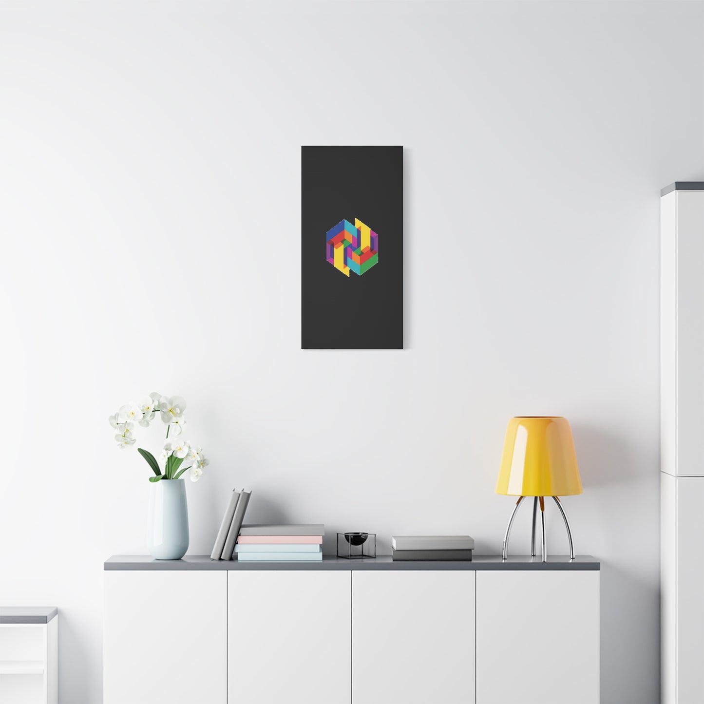 Colorful Geometric Cube Canvas Print — Modern Abstract Wall Art