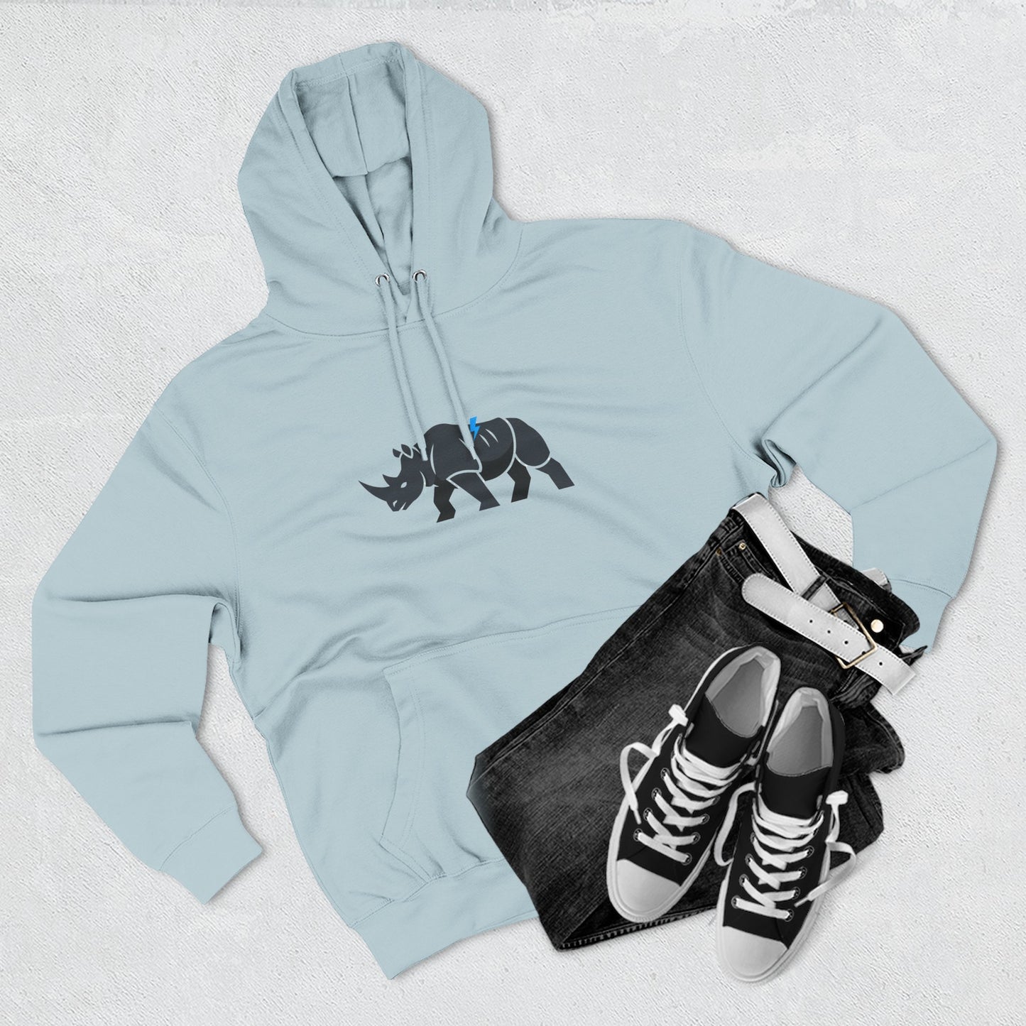 Rhino Silhouette Hoodie — Minimalist Three-Panel Rhino Graphic Sweatshirt