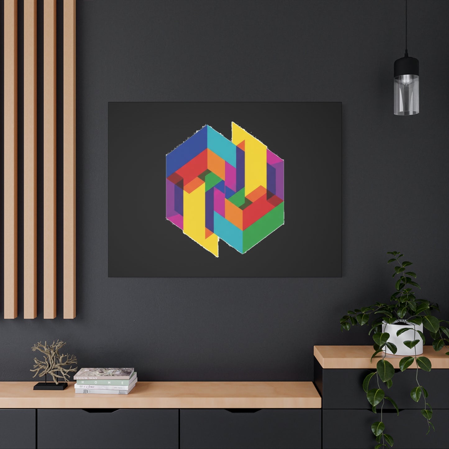 Colorful Geometric Cube Canvas Print — Modern Abstract Wall Art