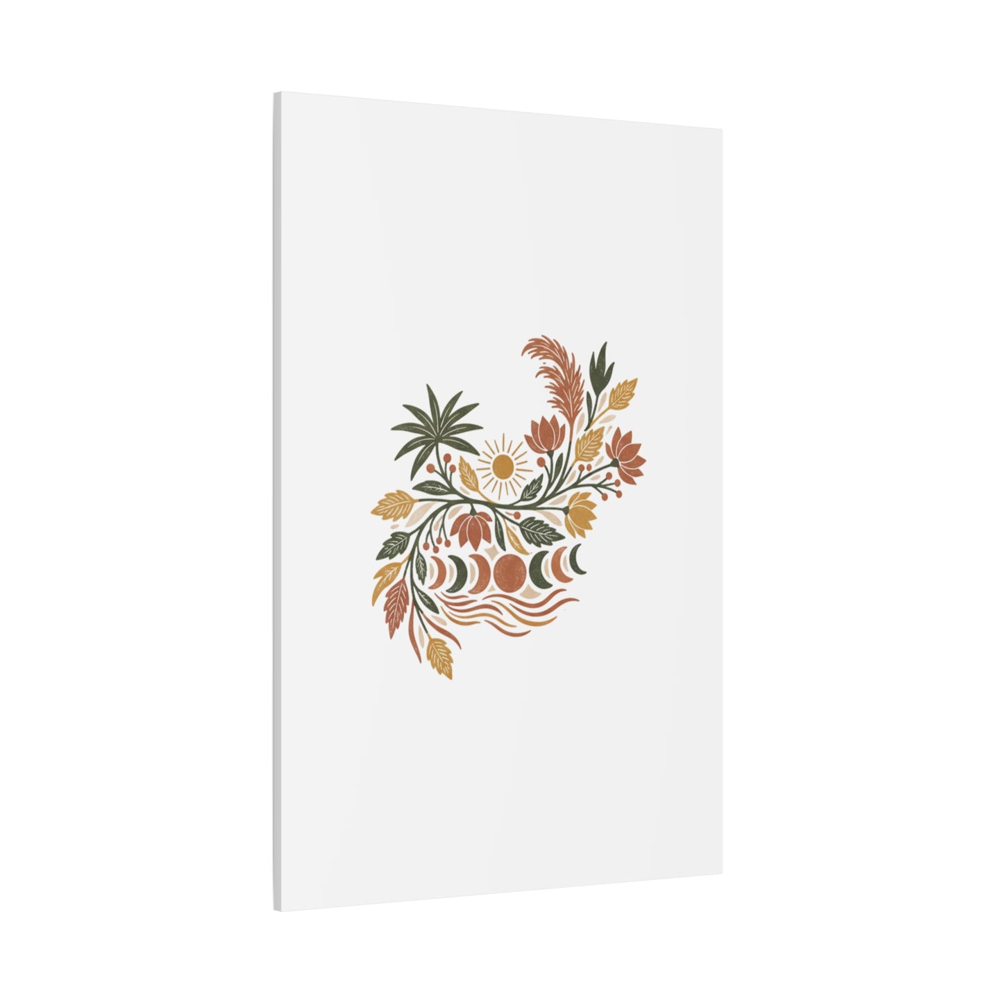 Boho Floral Moon Phase Canvas Print — Matte Stretched Wall Art