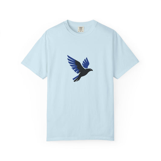 Blue Raven Graphic T-Shirt — Minimal Flying Bird Tee