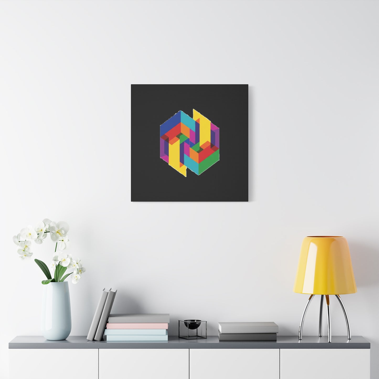 Colorful Geometric Cube Canvas Print — Modern Abstract Wall Art