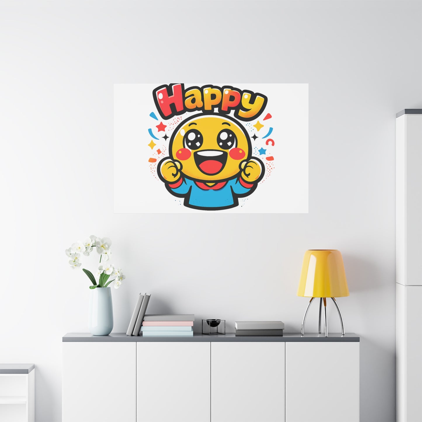 Happy Emoji Cartoon Canvas | Bold Cartoon, Thick Outline, Kawaii Minimal