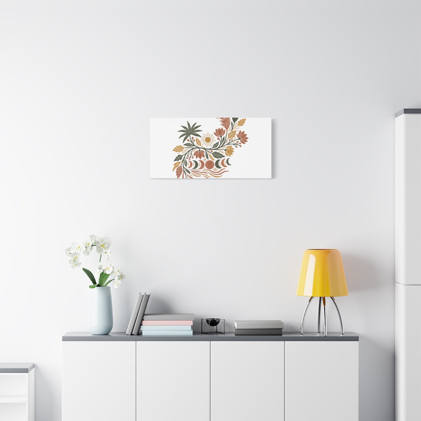 Boho Floral Moon Phase Canvas Print — Matte Stretched Wall Art