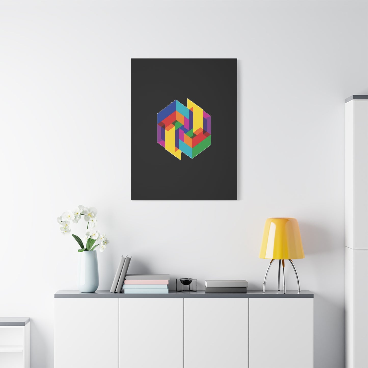Colorful Geometric Cube Canvas Print — Modern Abstract Wall Art
