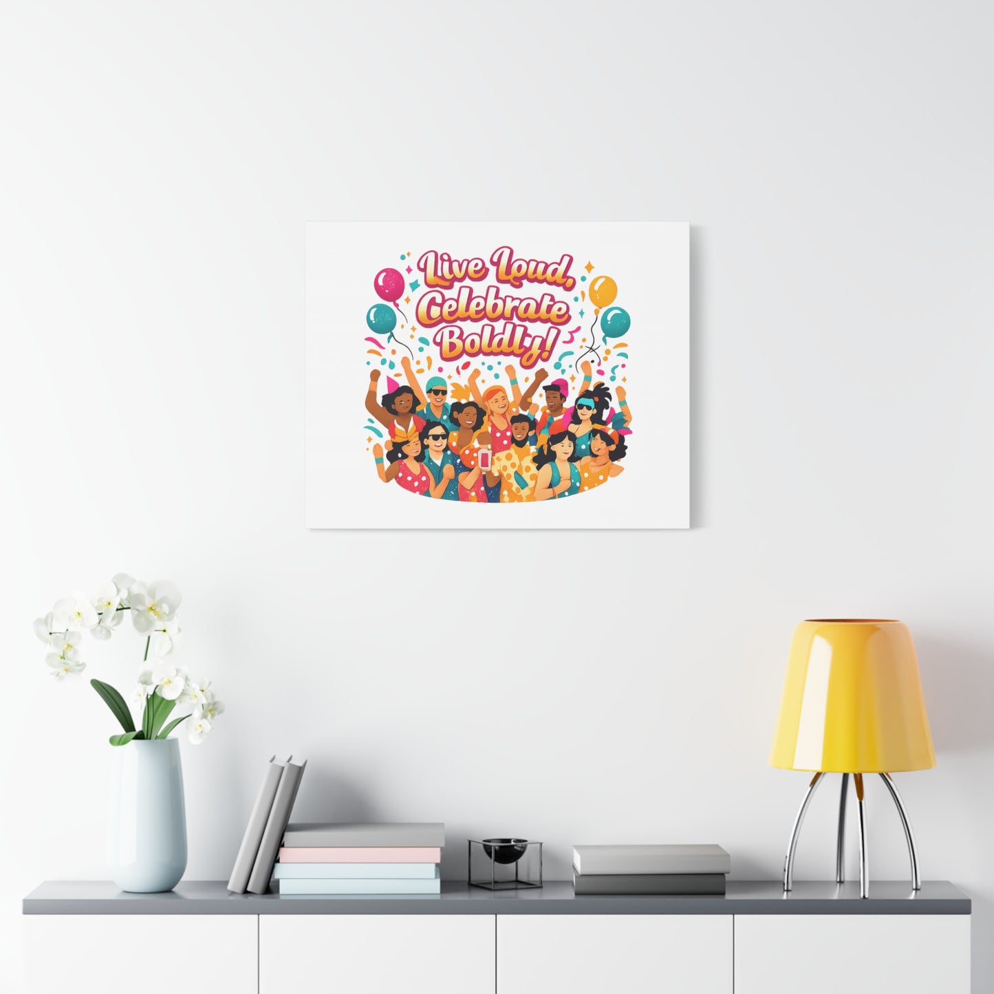 Live Loud Celebrate Boldly Canvas | Carnival Fiesta Confetti, Neon brights