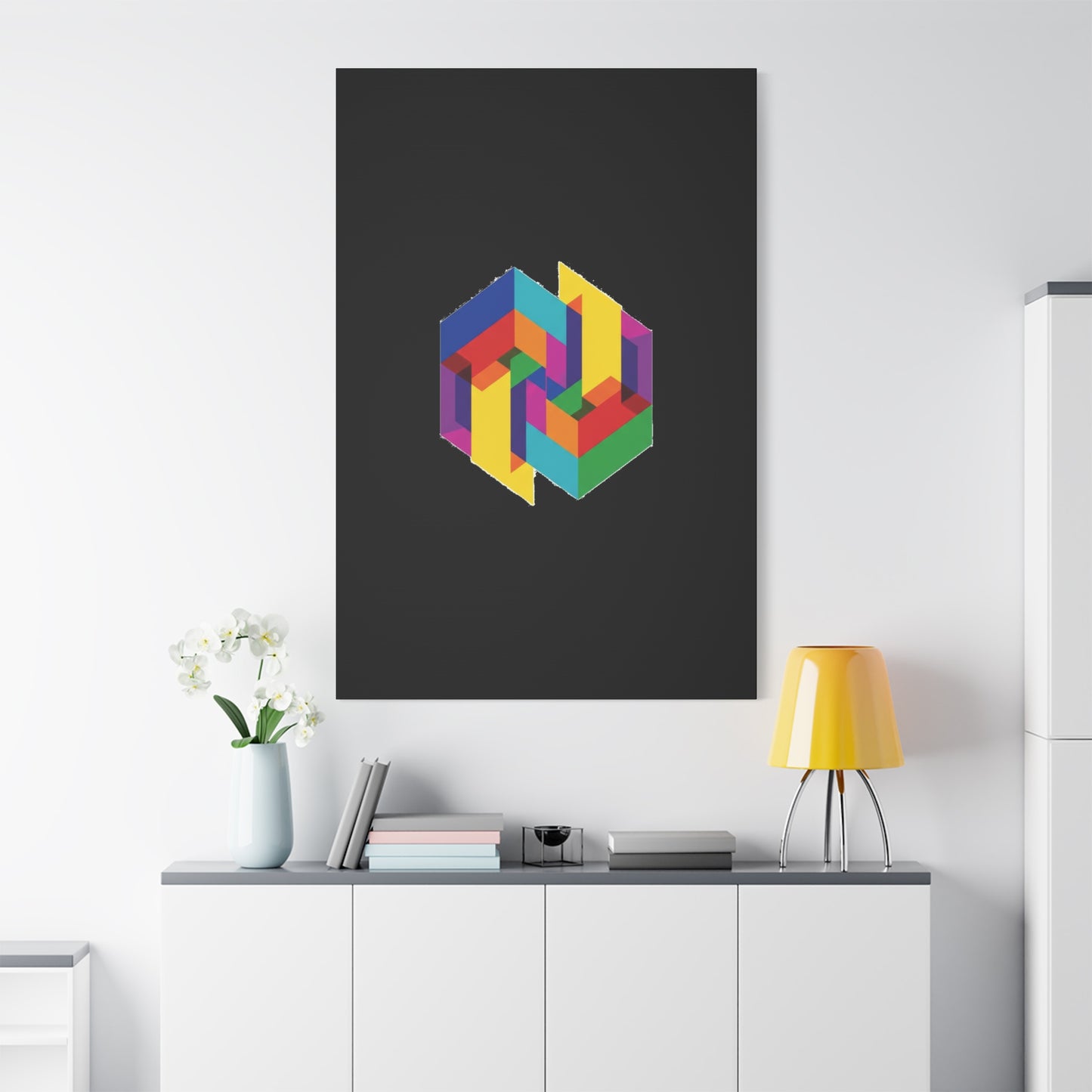 Colorful Geometric Cube Canvas Print — Modern Abstract Wall Art