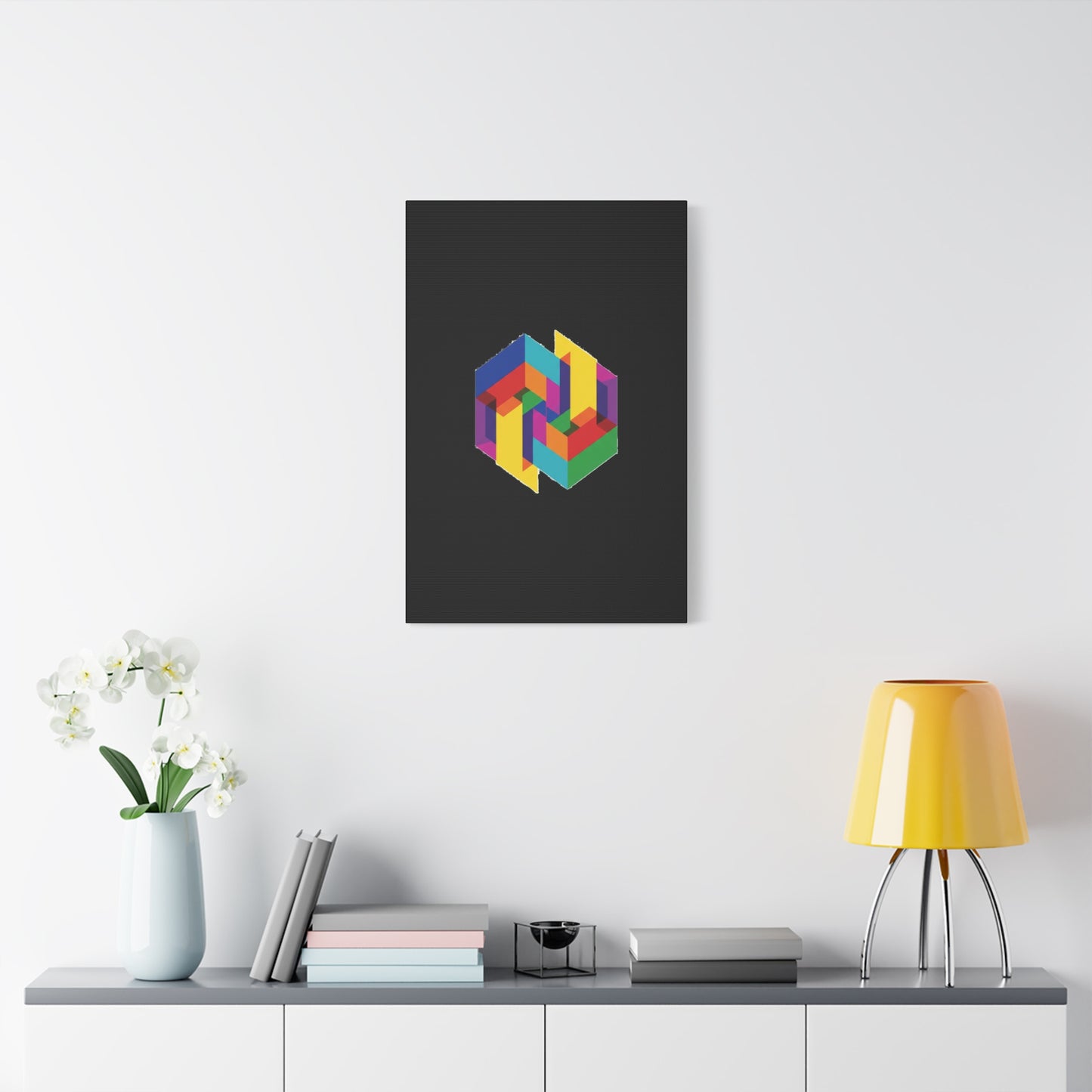 Colorful Geometric Cube Canvas Print — Modern Abstract Wall Art