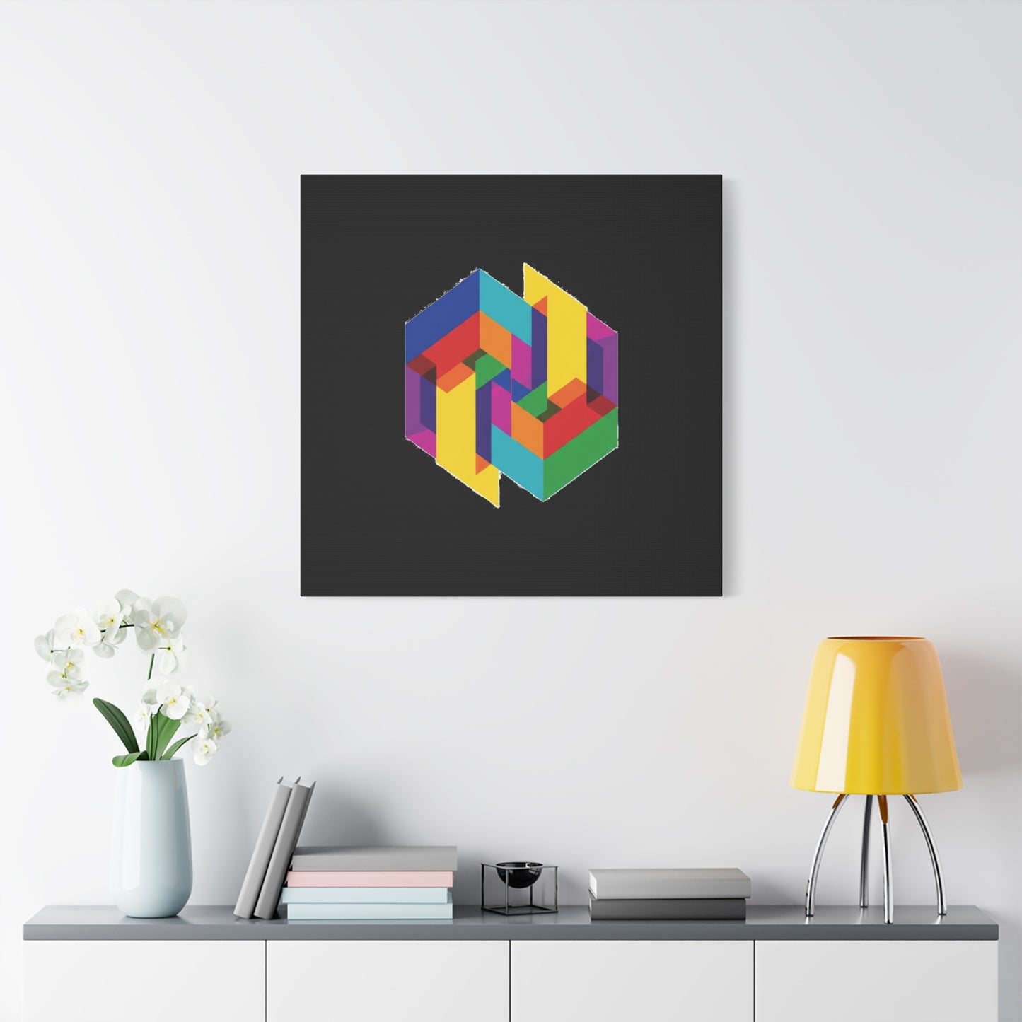Colorful Geometric Cube Canvas Print — Modern Abstract Wall Art