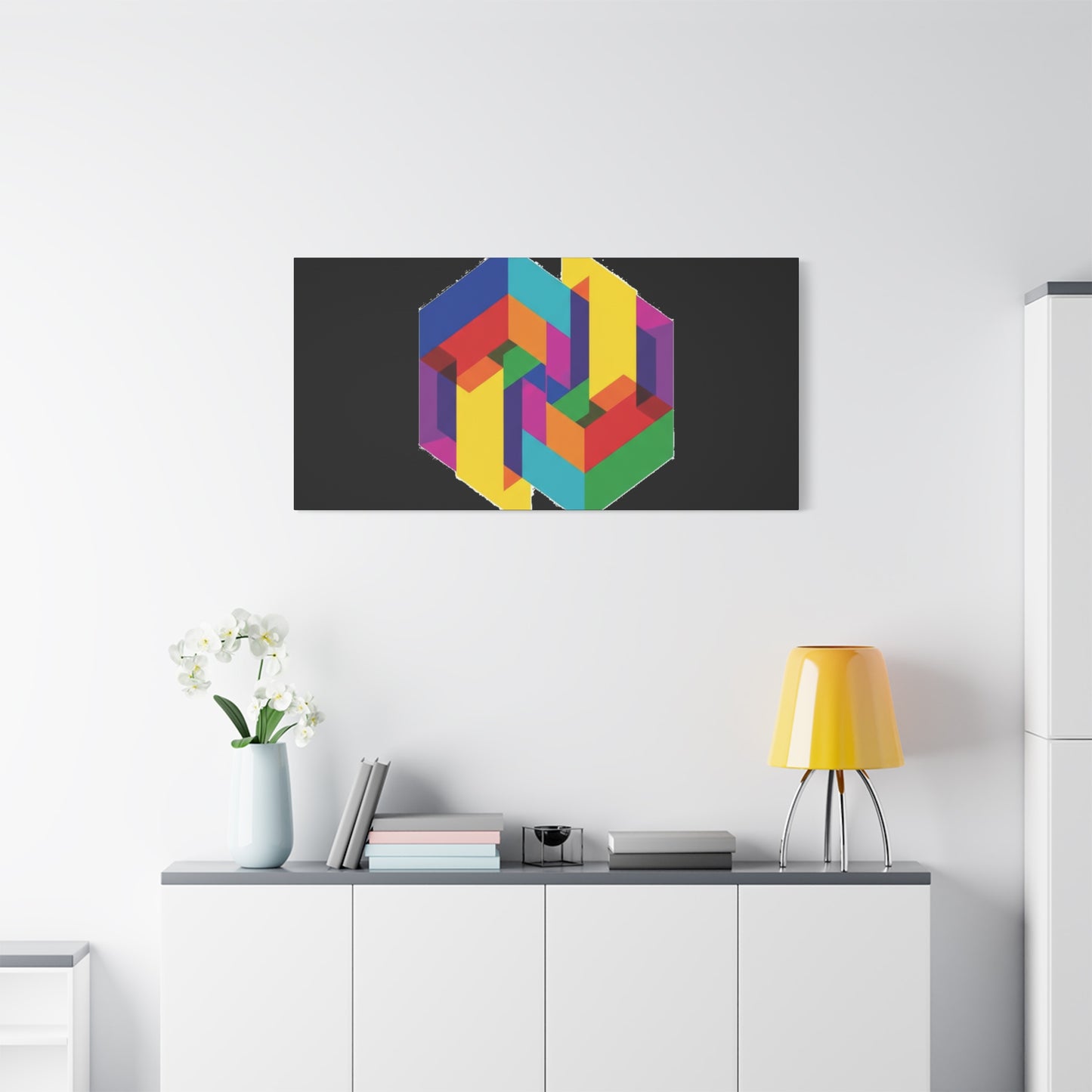 Colorful Geometric Cube Canvas Print — Modern Abstract Wall Art