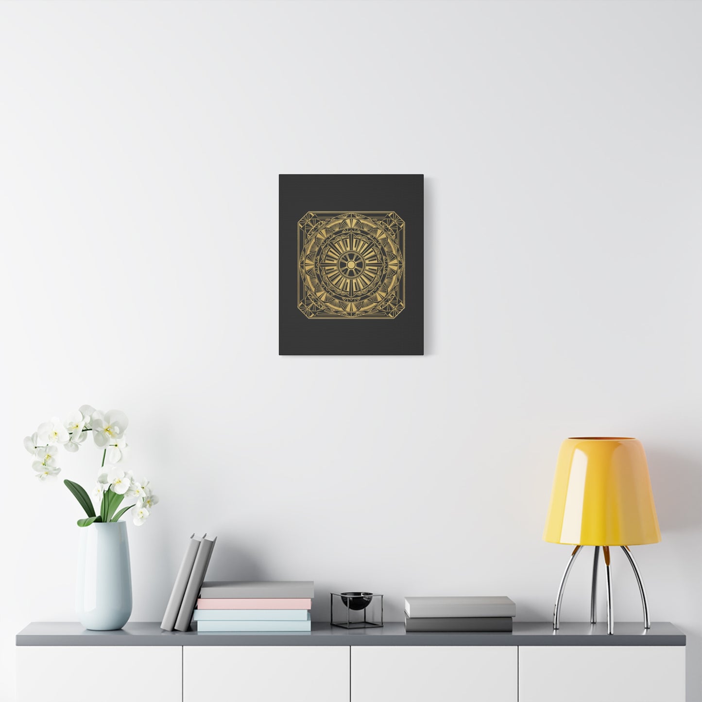 Gold Mandala Canvas Wall Art — Geometric Boho Matte Stretched Canvas