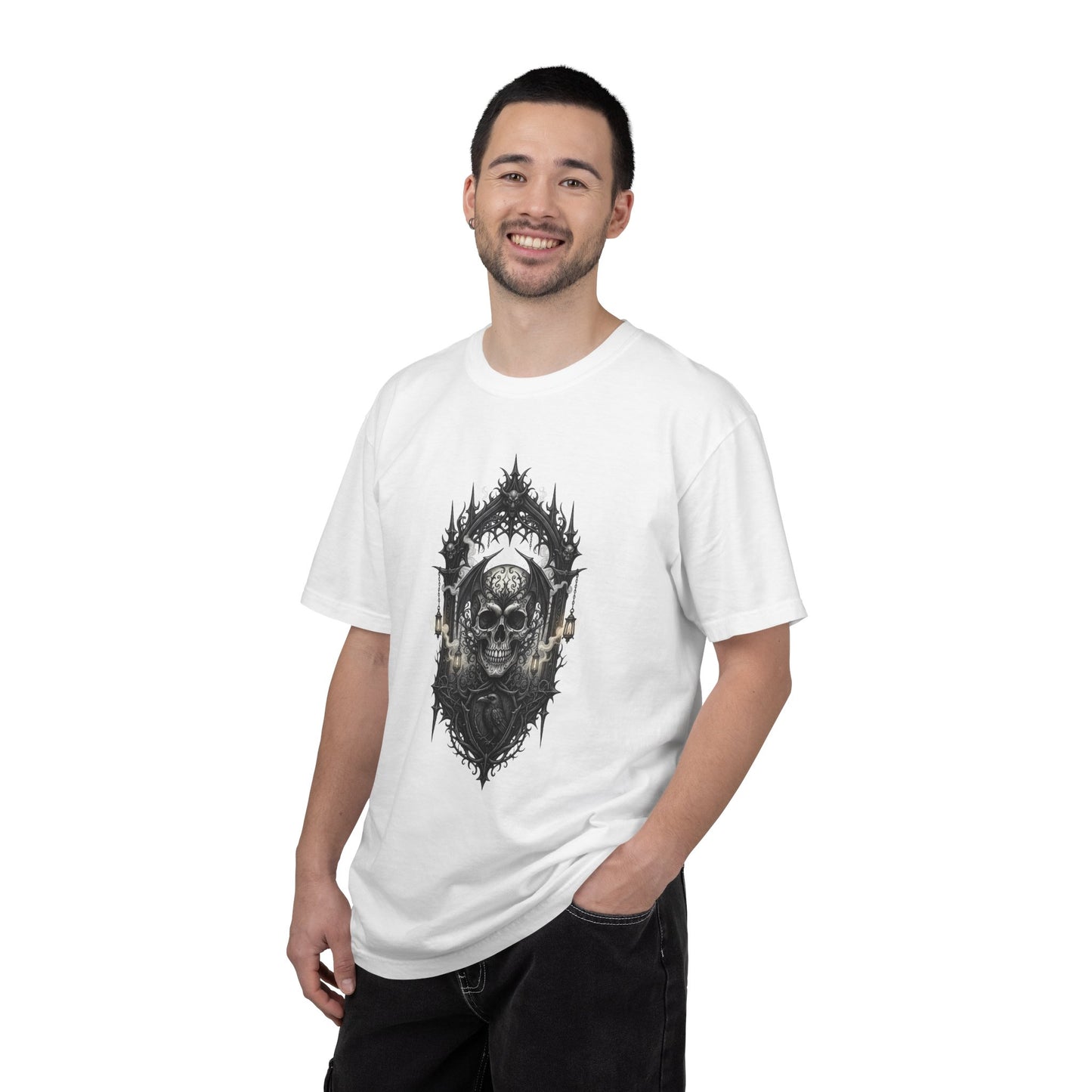 Skull Cathedral T-Shirt — Gothic Skull & Candle Graphic Tee