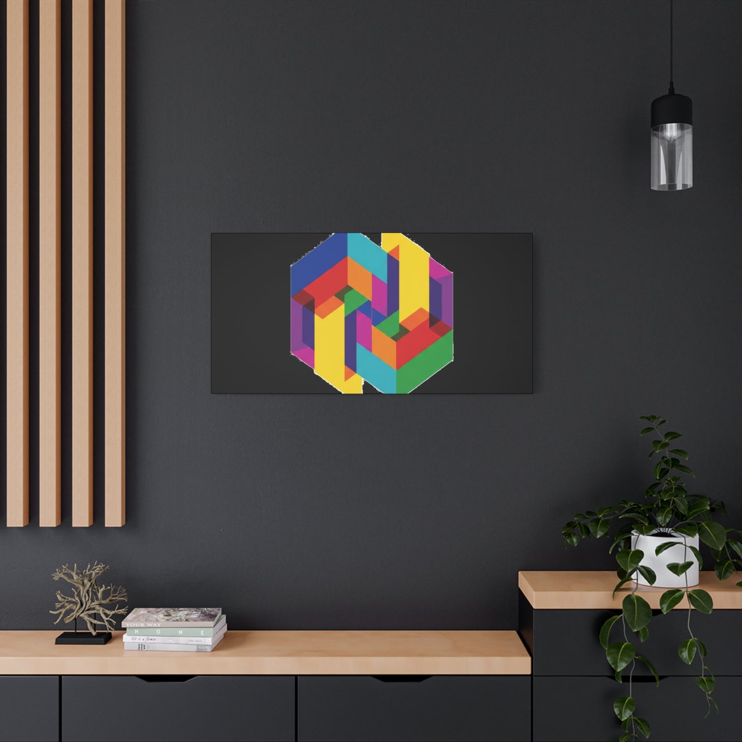 Colorful Geometric Cube Canvas Print — Modern Abstract Wall Art