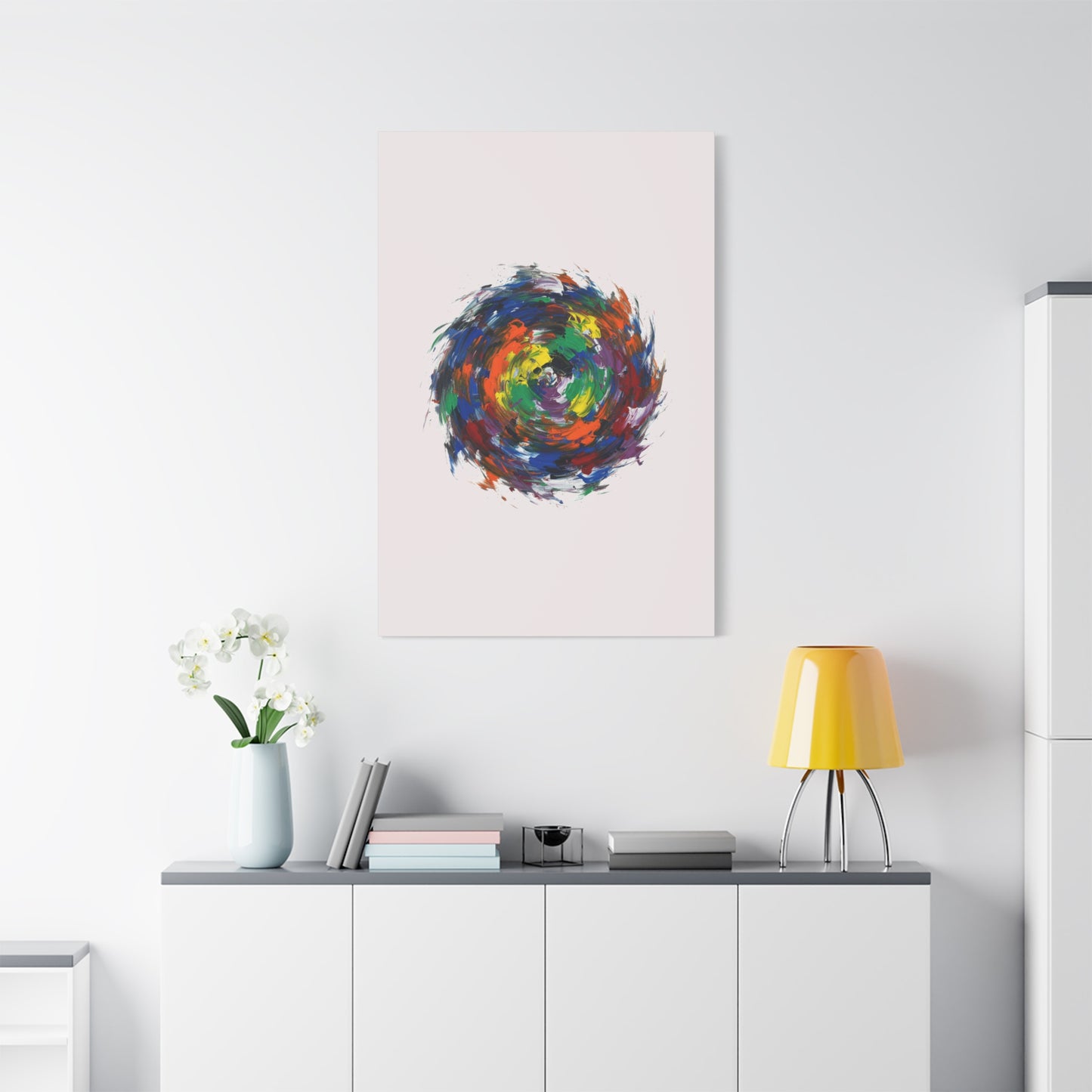 Abstract Color Swirl Canvas - Vibrant Circular Brushstroke Wall Art (Matte Stretched)