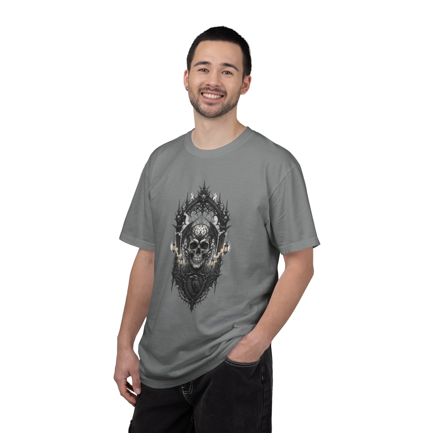 Skull Cathedral T-Shirt — Gothic Skull & Candle Graphic Tee