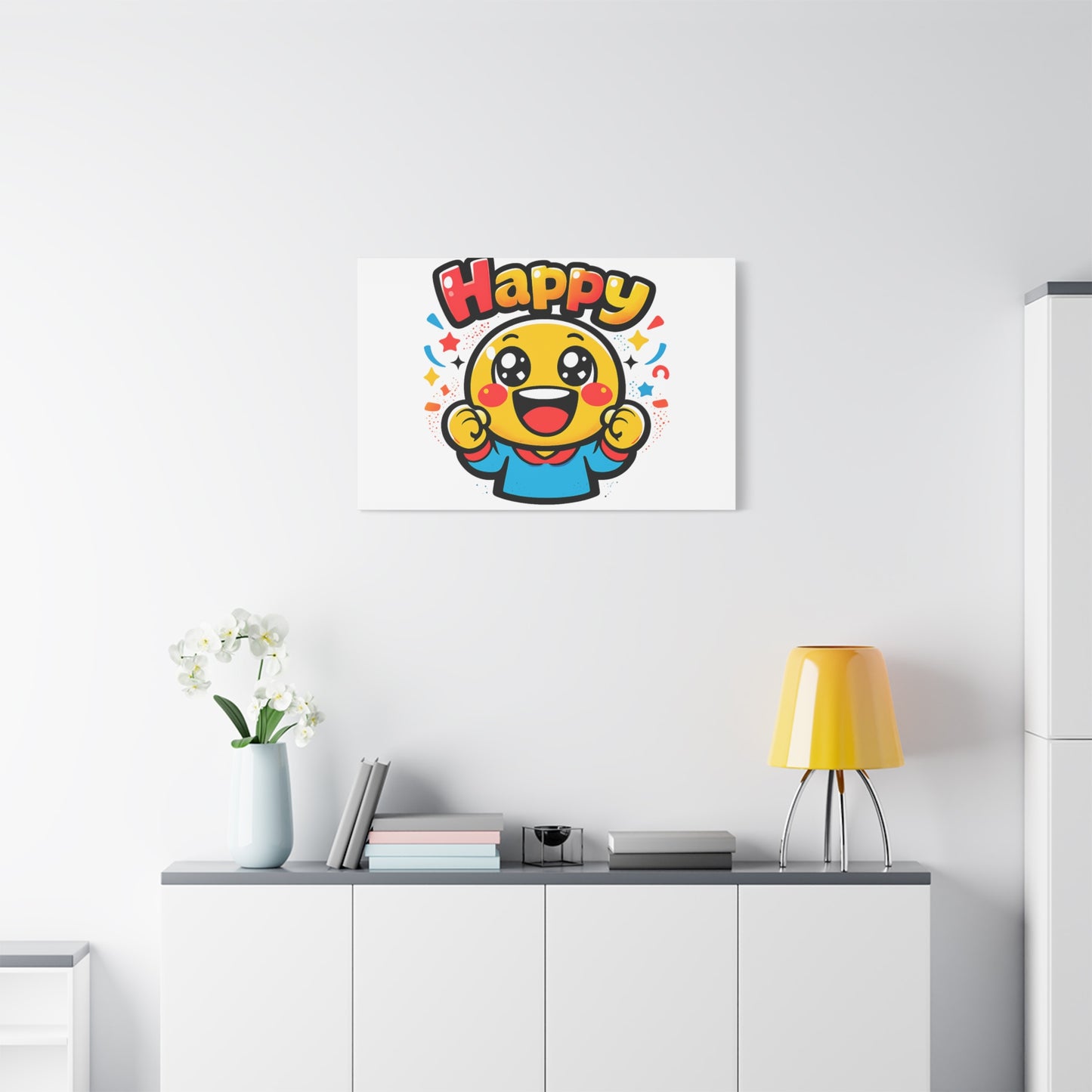 Happy Emoji Cartoon Canvas | Bold Cartoon, Thick Outline, Kawaii Minimal