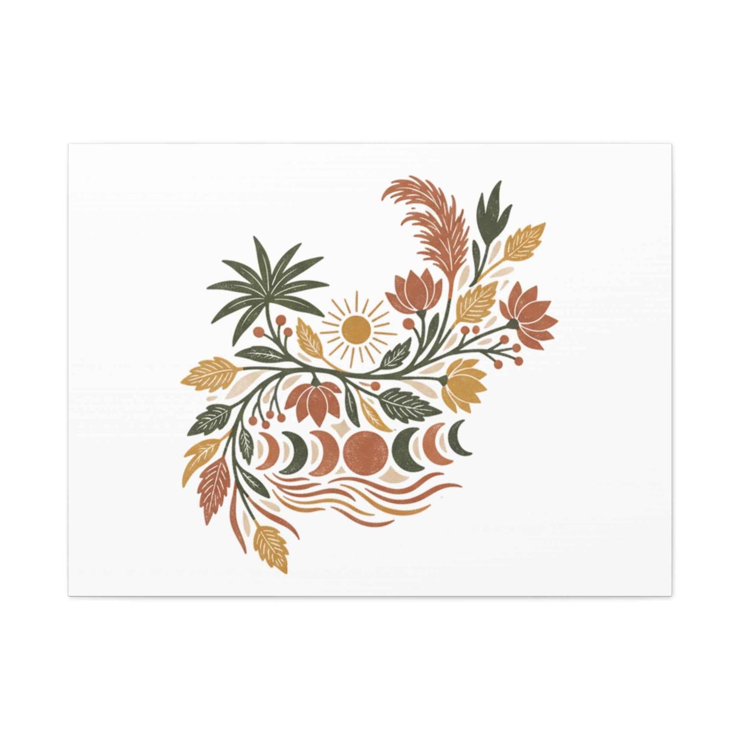 Boho Floral Moon Phase Canvas Print — Matte Stretched Wall Art