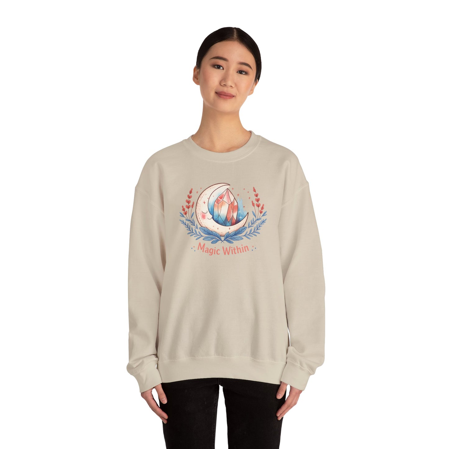 Magic Within crystal wreath Sweatshirt | witchcore, moon phase, crystals