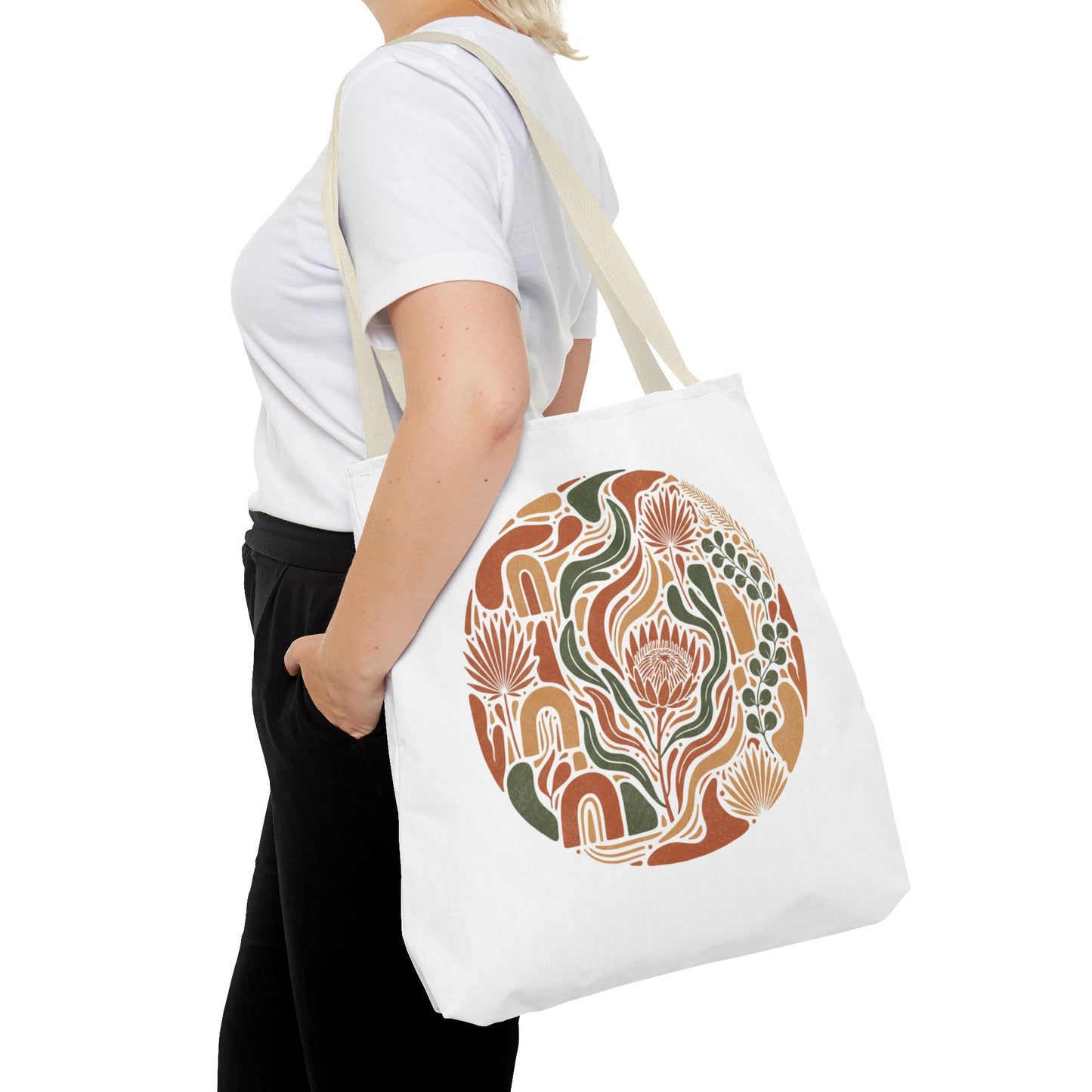 Floral Boho Tote Bag — Earthy Retro Circle Print