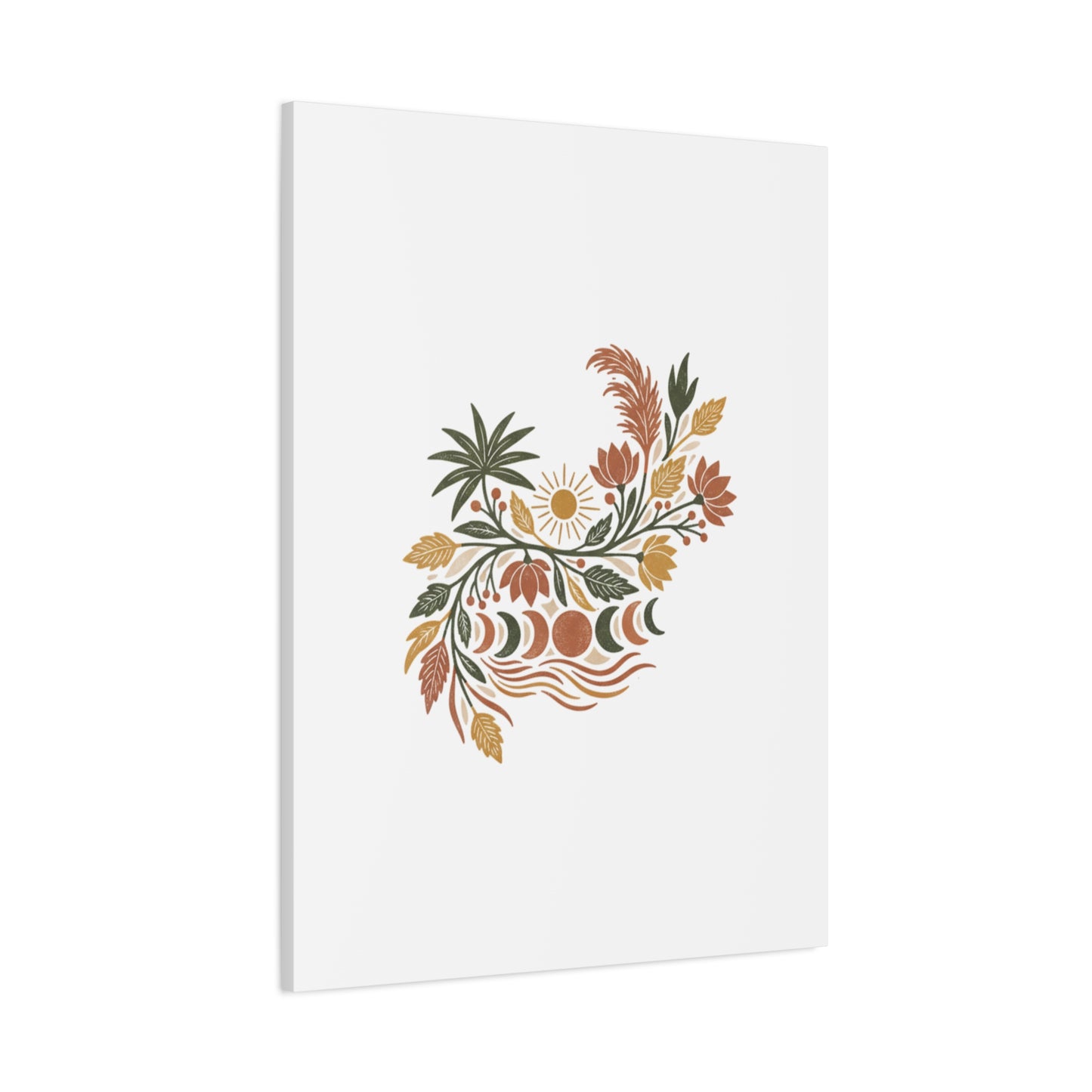 Boho Floral Moon Phase Canvas Print — Matte Stretched Wall Art