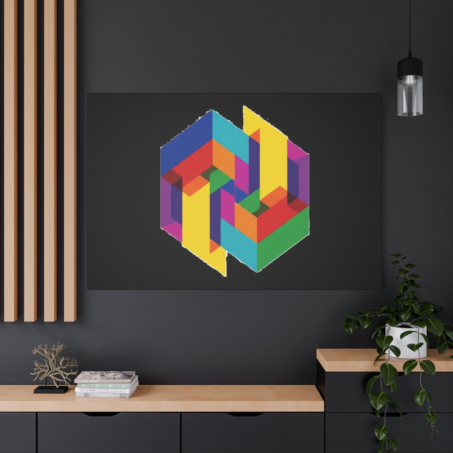Colorful Geometric Cube Canvas Print — Modern Abstract Wall Art