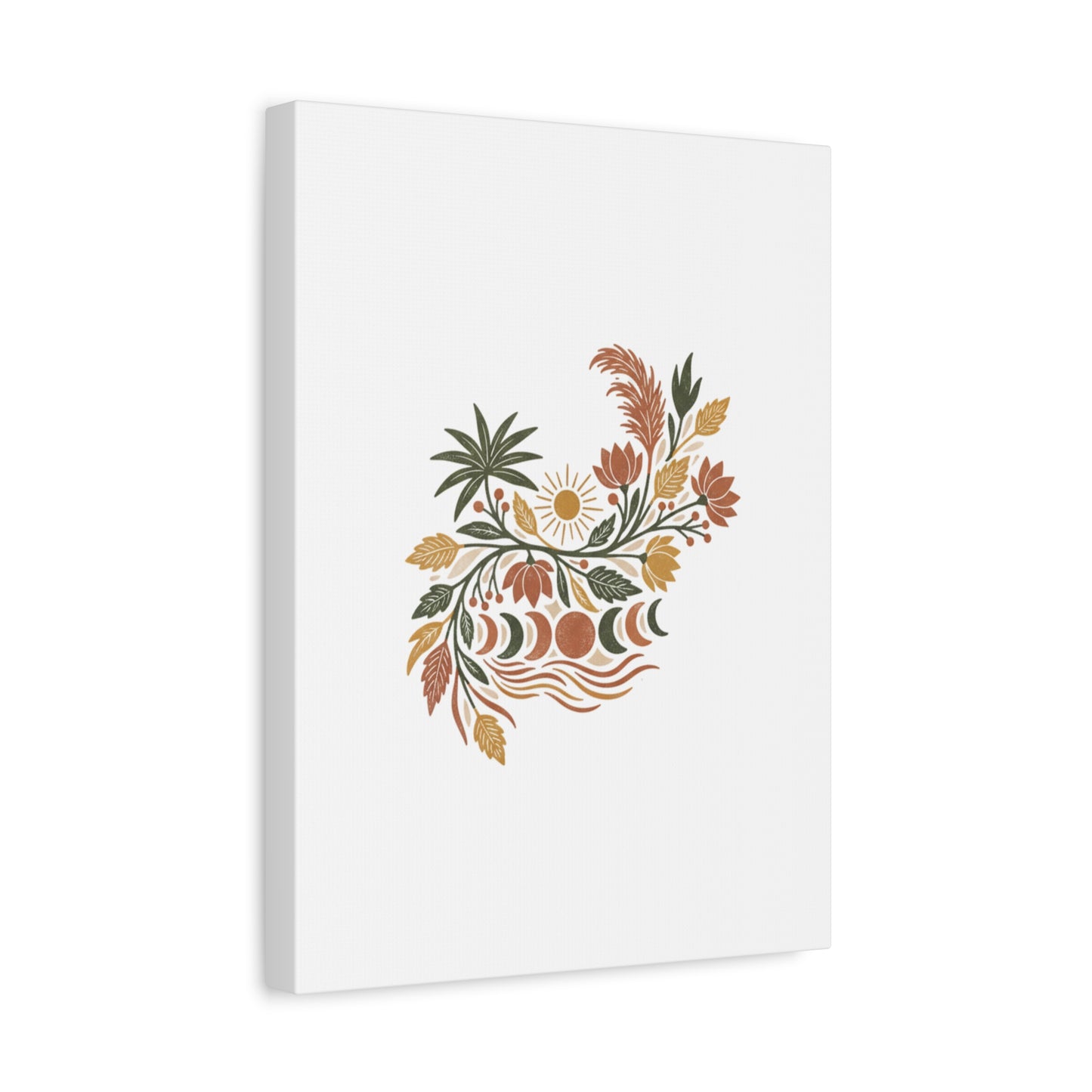 Boho Floral Moon Phase Canvas Print — Matte Stretched Wall Art