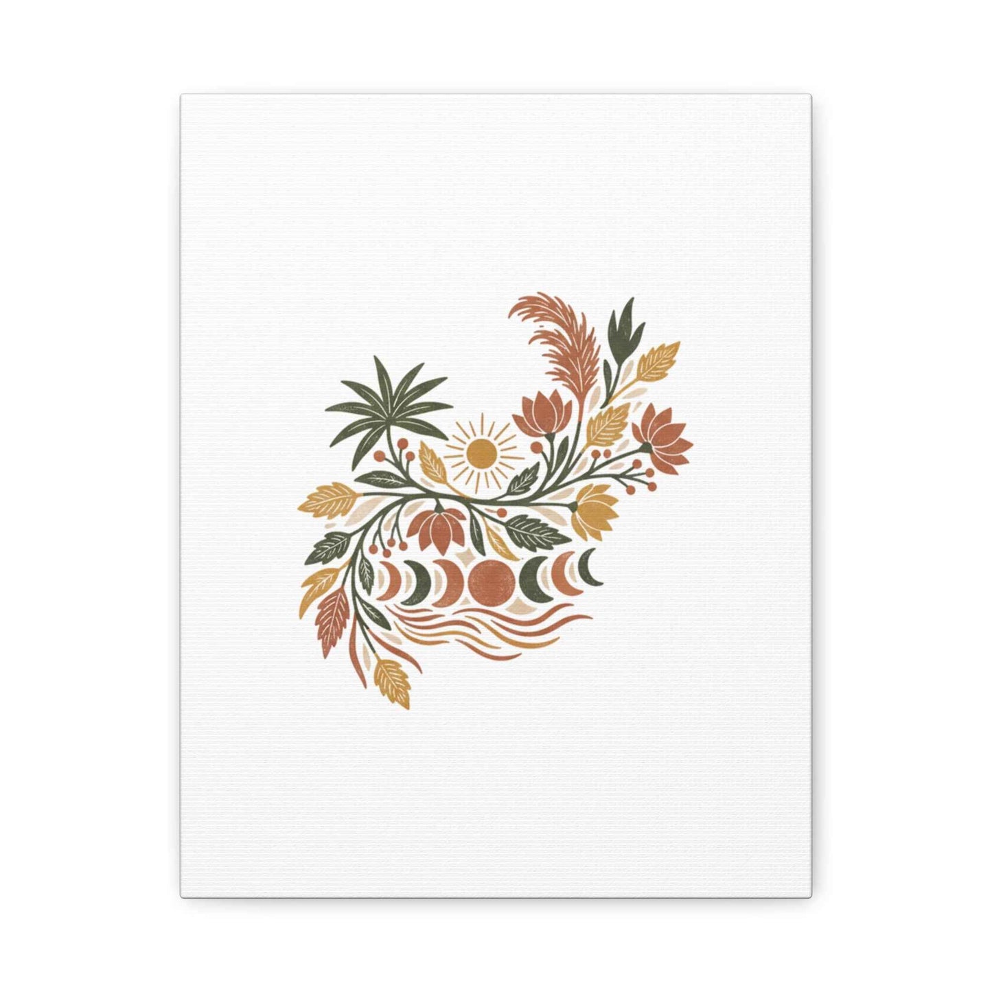 Boho Floral Moon Phase Canvas Print — Matte Stretched Wall Art